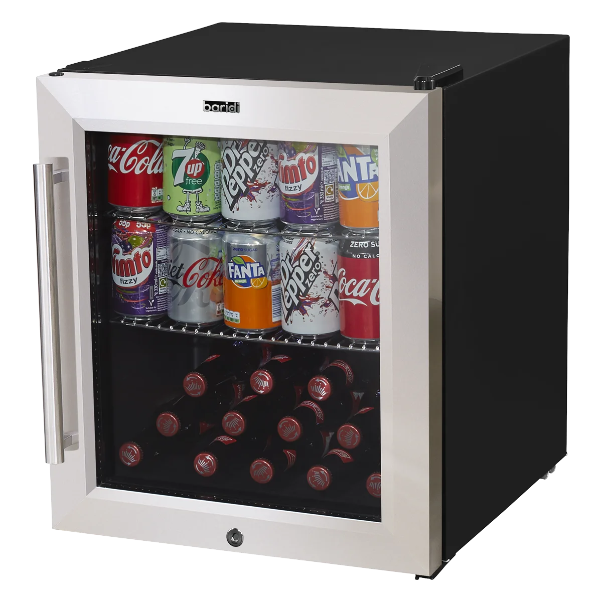 Baridi 50L Tabletop Drinks Fridge Mini Beer Cooler Glass Door Stainless Steel