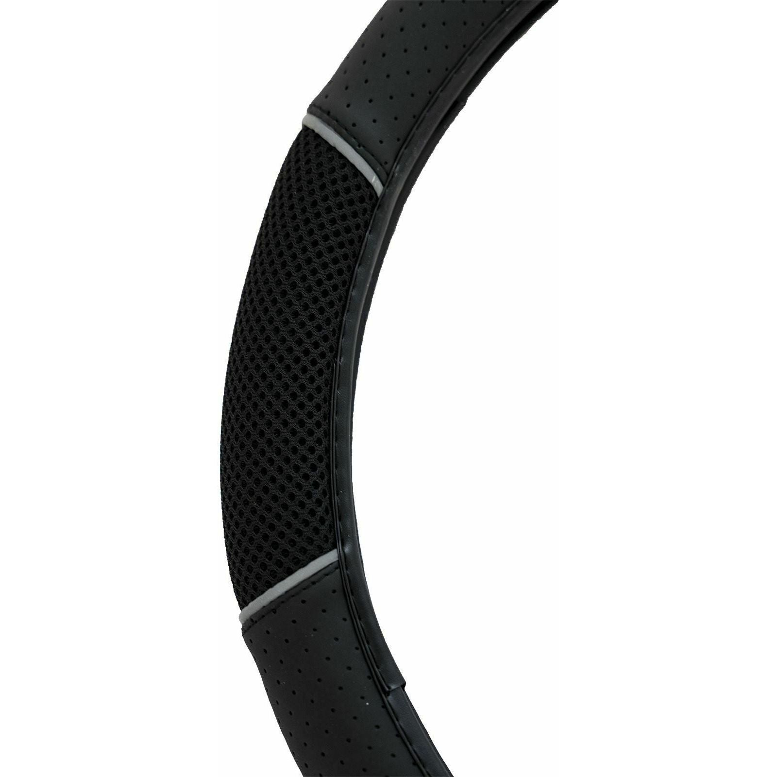 Car Steering Wheel Cover/Glove Universal Soft Grip Black Faux Leather/Black Mesh