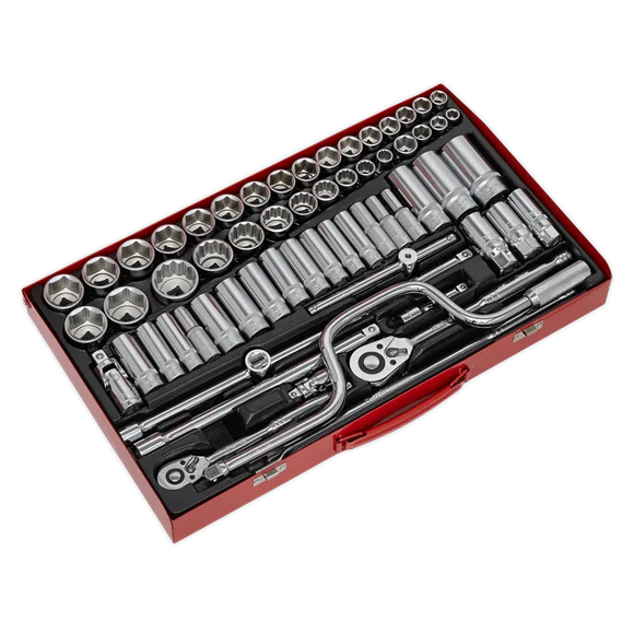 Sealey Socket Set 64pc 3/8" & 1/2"Sq Drive 6pt WallDrive - Met/Imp AK694