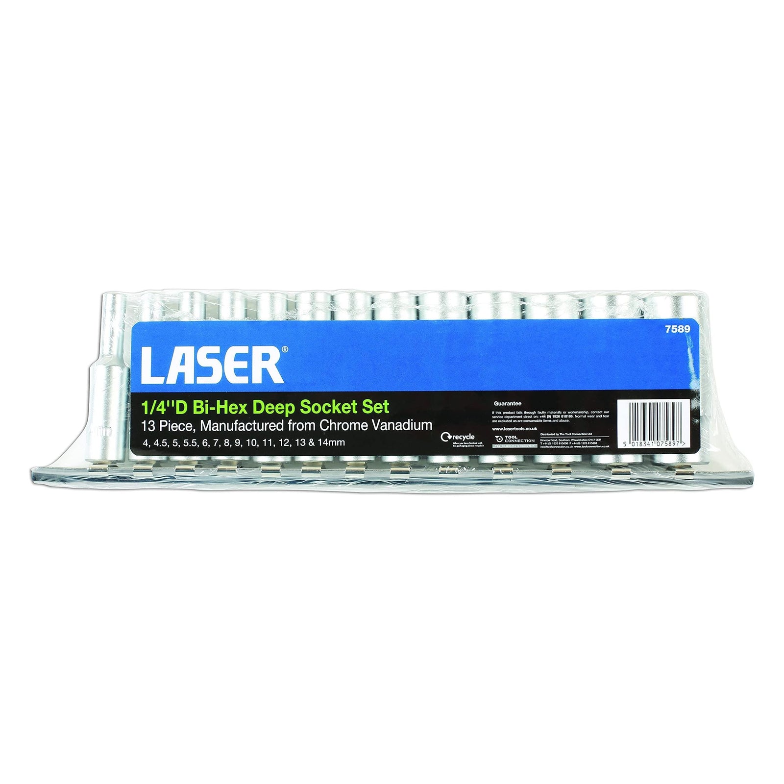 Laser Bi-Hex Deep Socket Set 1/4"D 13pc 7589