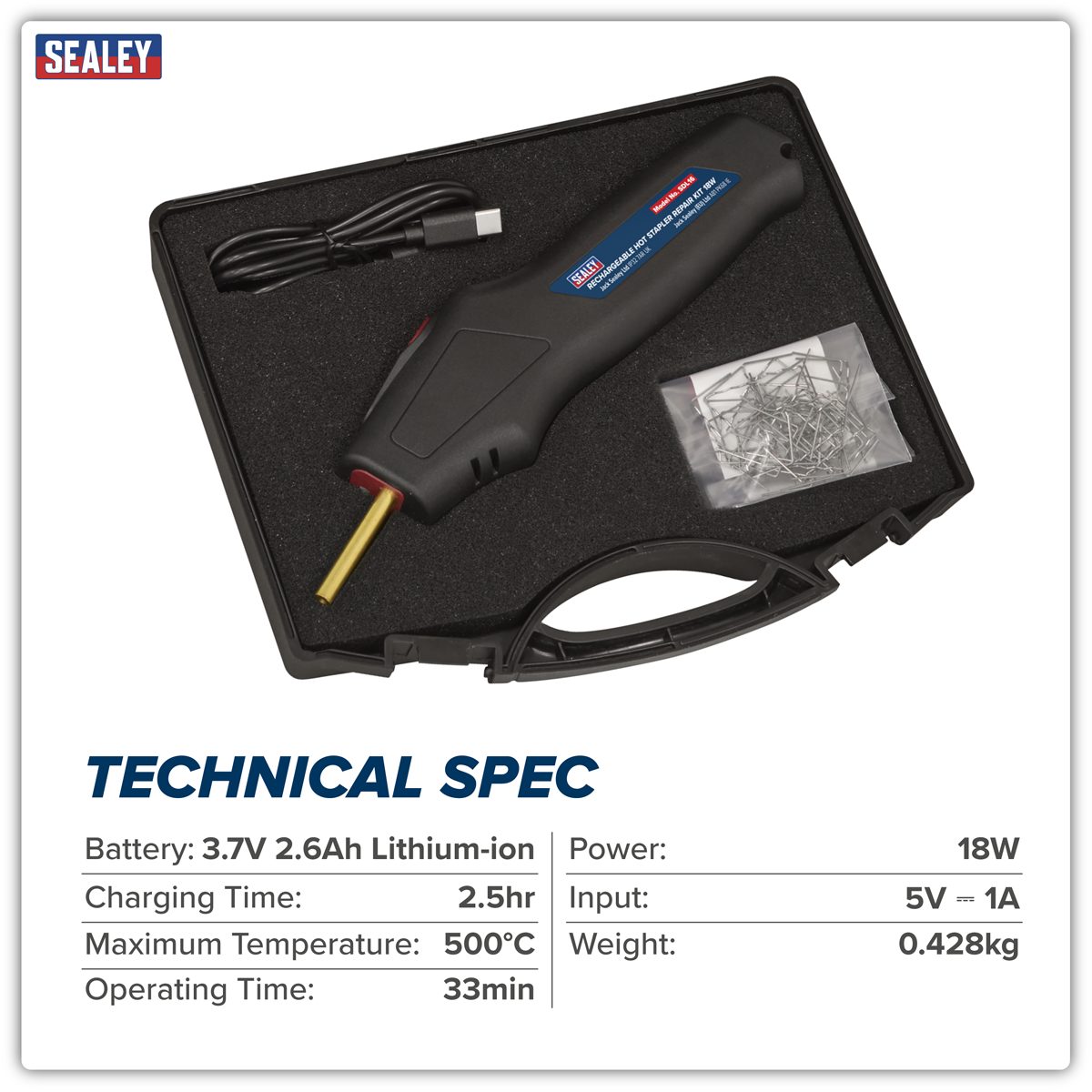 Sealey Rechargeable Hot Stapler SDL16 18W for Plastic Repairs