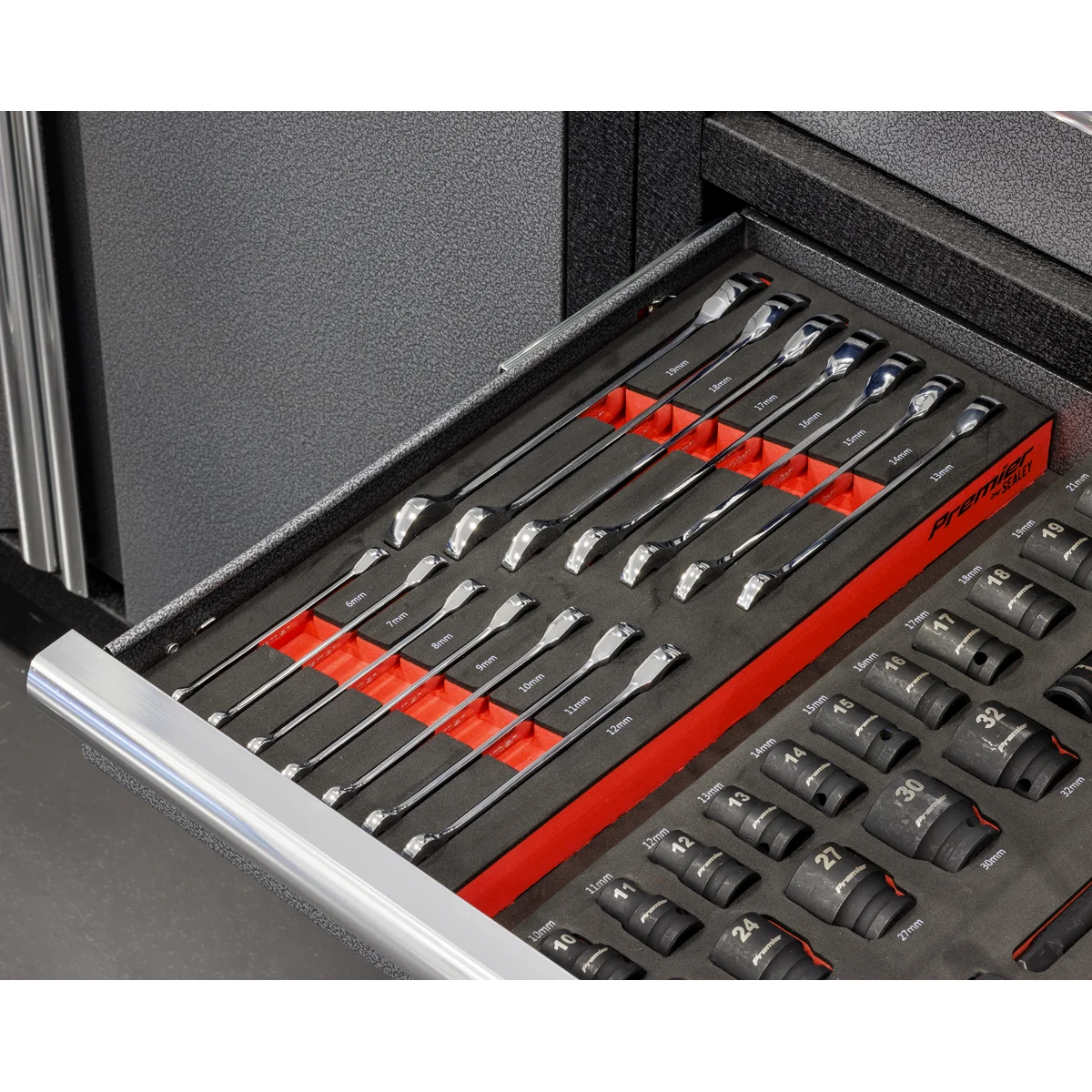 Sealey Premier Ratchet Spanner Set 14 Piece 6-19mm Tool Tray