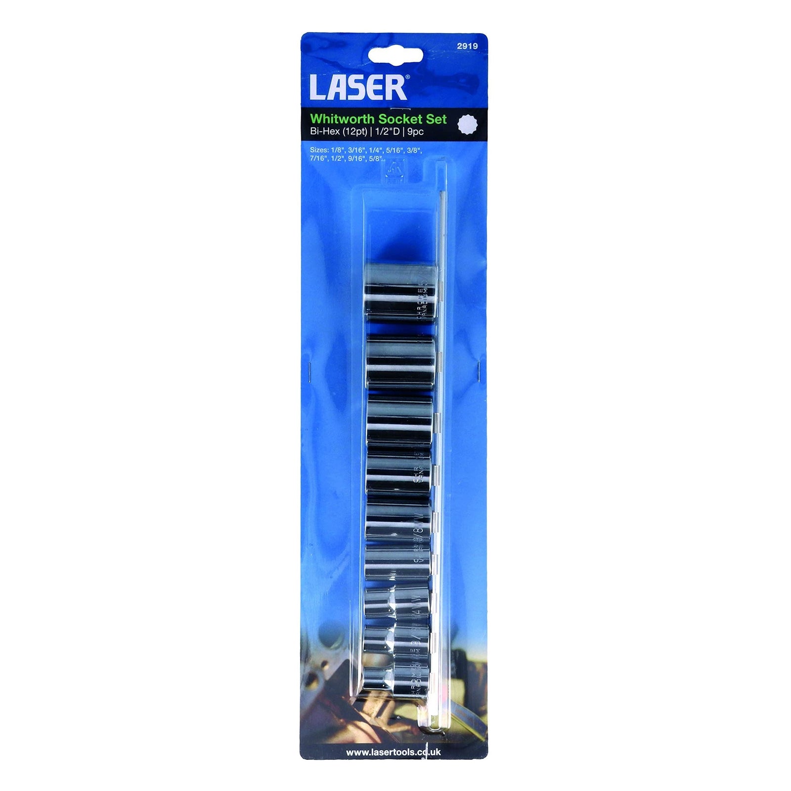 Laser Whitworth Socket Set 1/2"D 9pc 2919