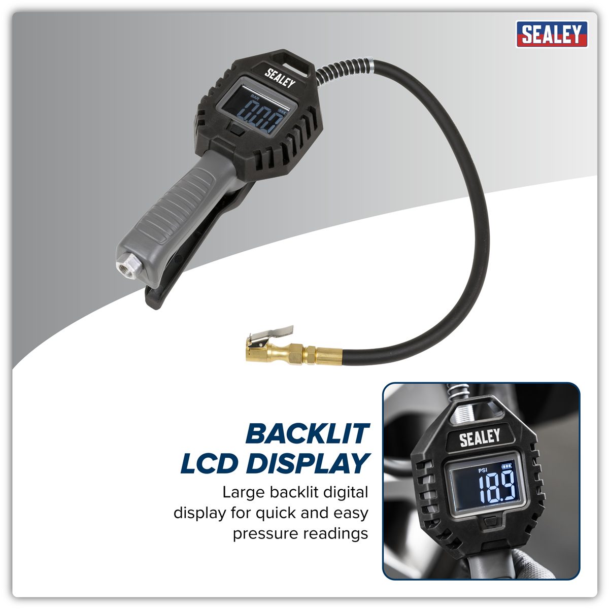 Sealey Rechargeable Tyre Inflator SA500 15bar with Clip-On Connector