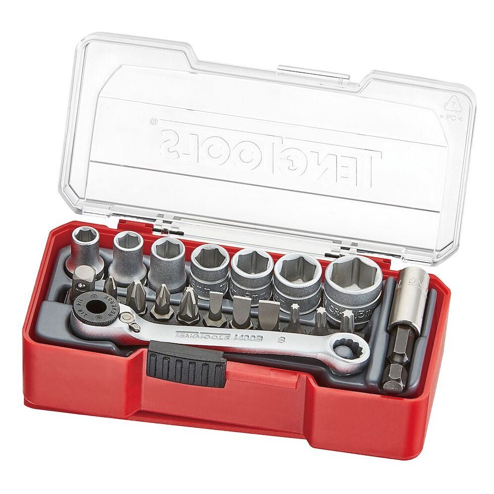 Teng Tools 1/4" Socket Set 6 pt With Belt Clip 20 Pieces