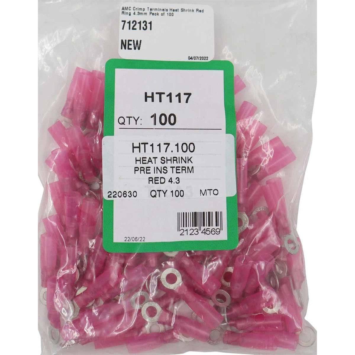 AMC Red Heat Shrink Ring Terminal (4.3mm ID / 100 Pack)