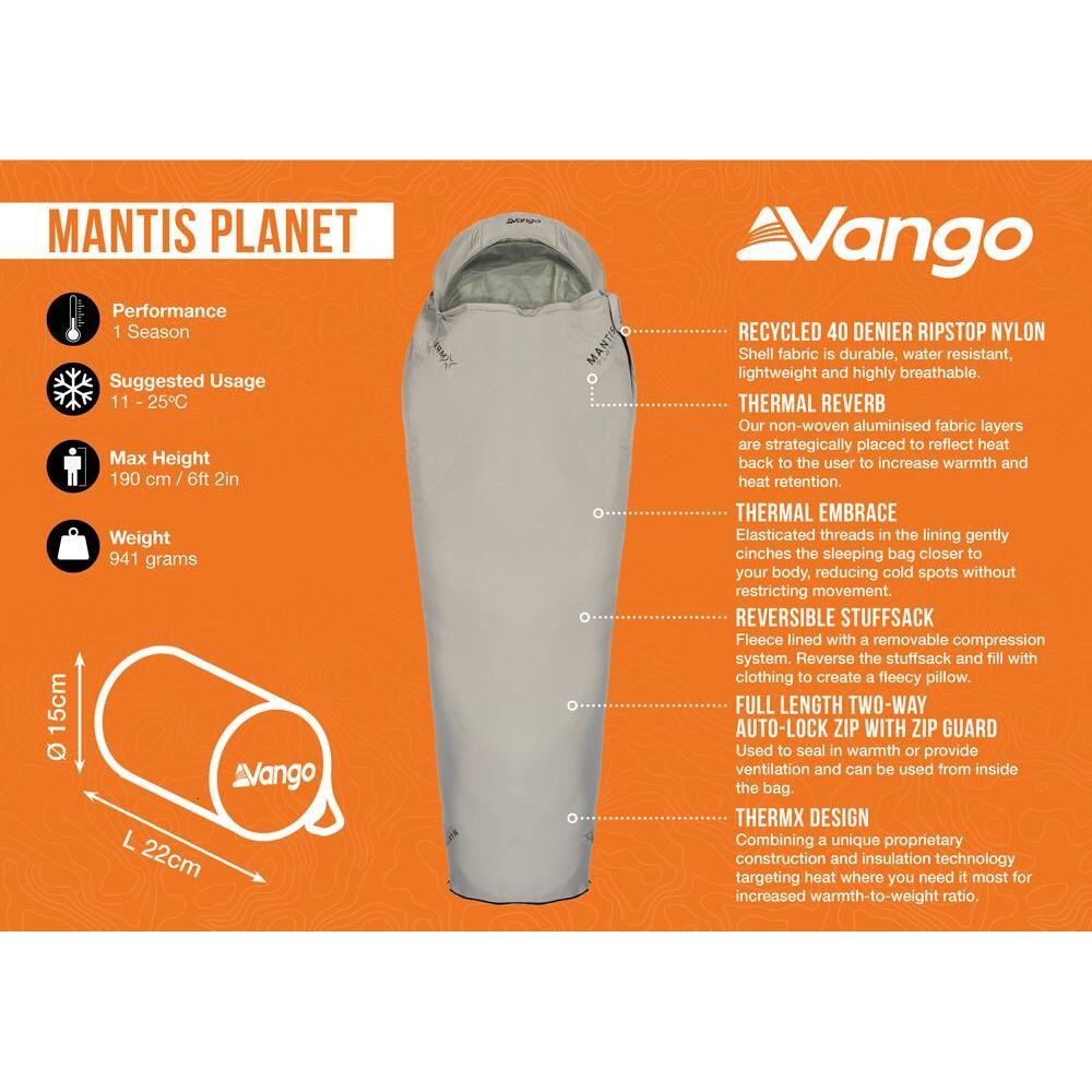 Vango Mantis Planet Sleeping Bag 50L Grey Flannel