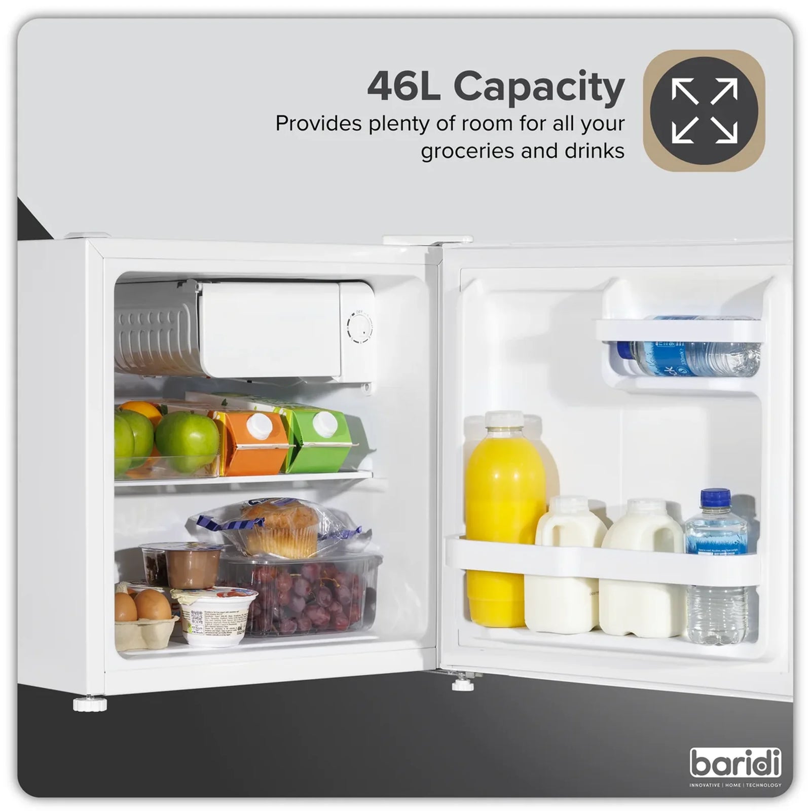 Baridi Tabletop Fridge DH256 46L Capacity Adjustable Thermostat - White
