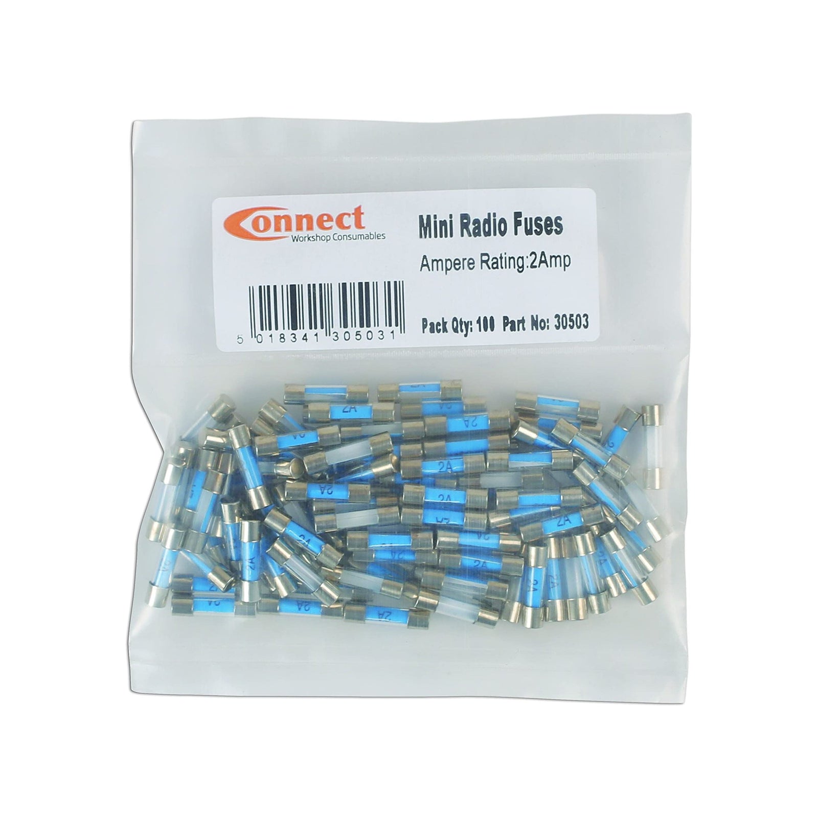 Connect Mini Glass Radio Fuses 2A, 100pc 30503