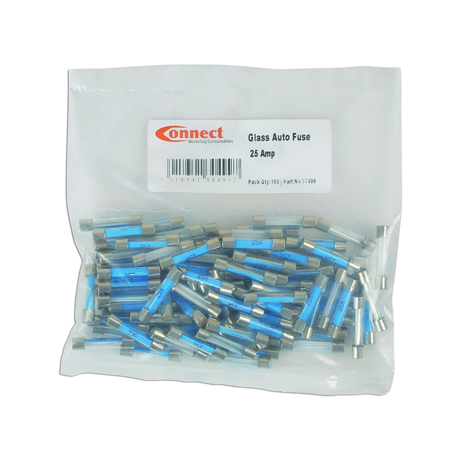 Connect Glass Auto Fuses 25A 100pc 30499