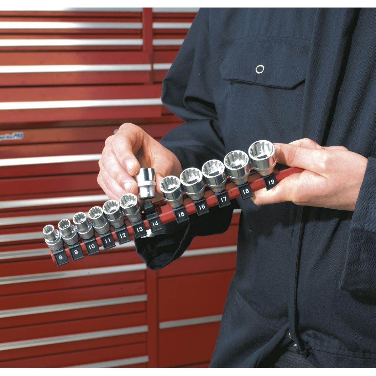Sealey Premier Socket Retaining Rail with 12 Clips 1/4"Sq Drive AK1412