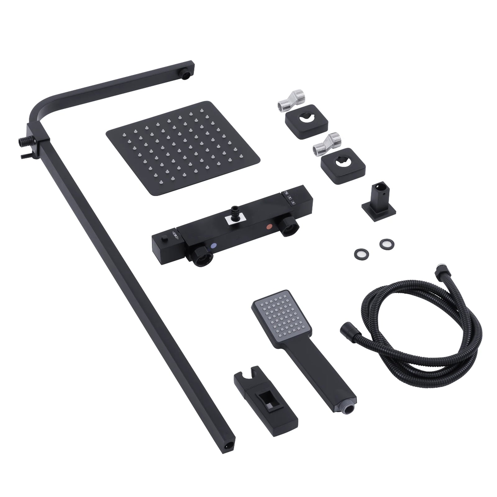 Baridi Thermostatic Shower Mixer Set 20x20cm Square Head Black
