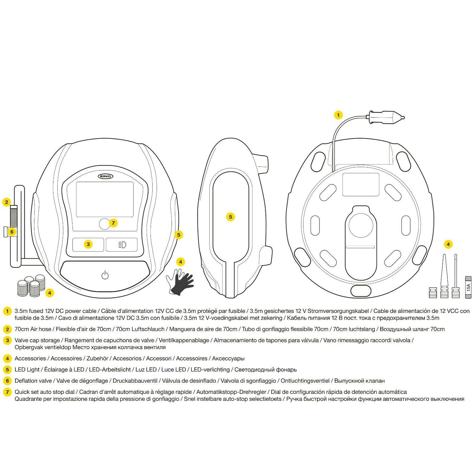 Ring 12v Rapid Digital Tyre Inflator Air Compressor Inflate in 2 min RTC1000
