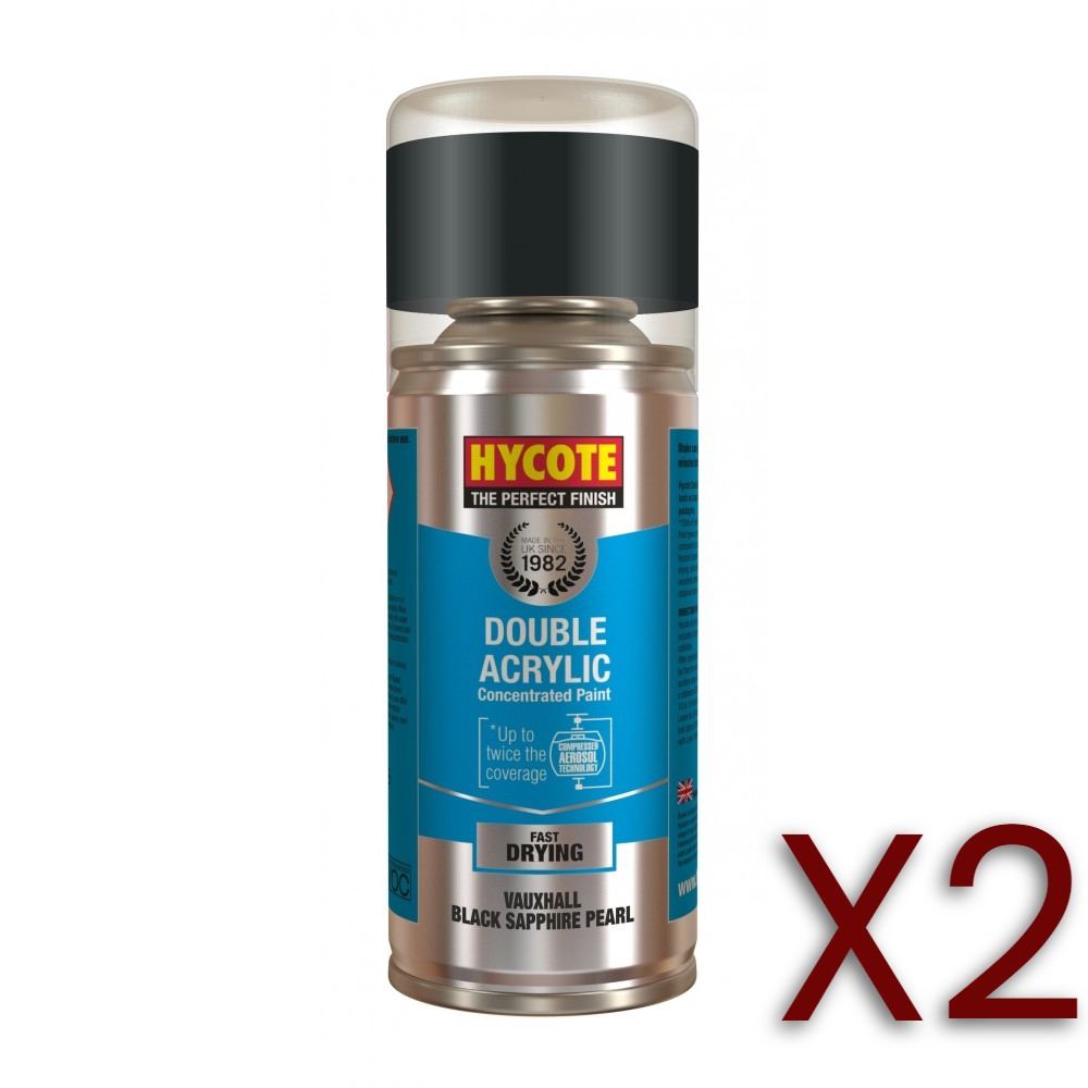 2x Hycote Aerosol Paint for Vauxhall Black Sapphire (Pearlescent) 150ml
