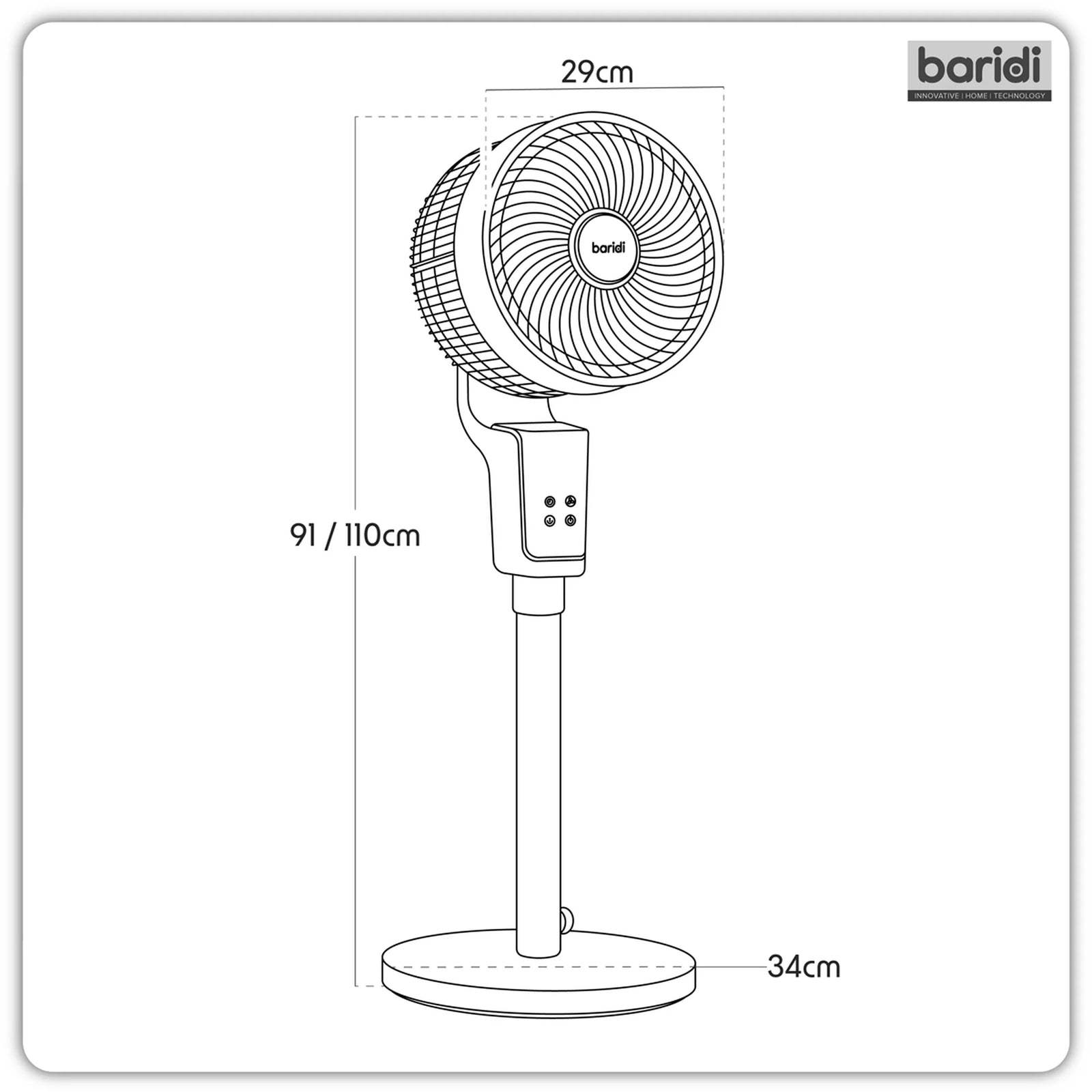 Baridi 12" Pedestal Fan DH141 70W with Remote Control