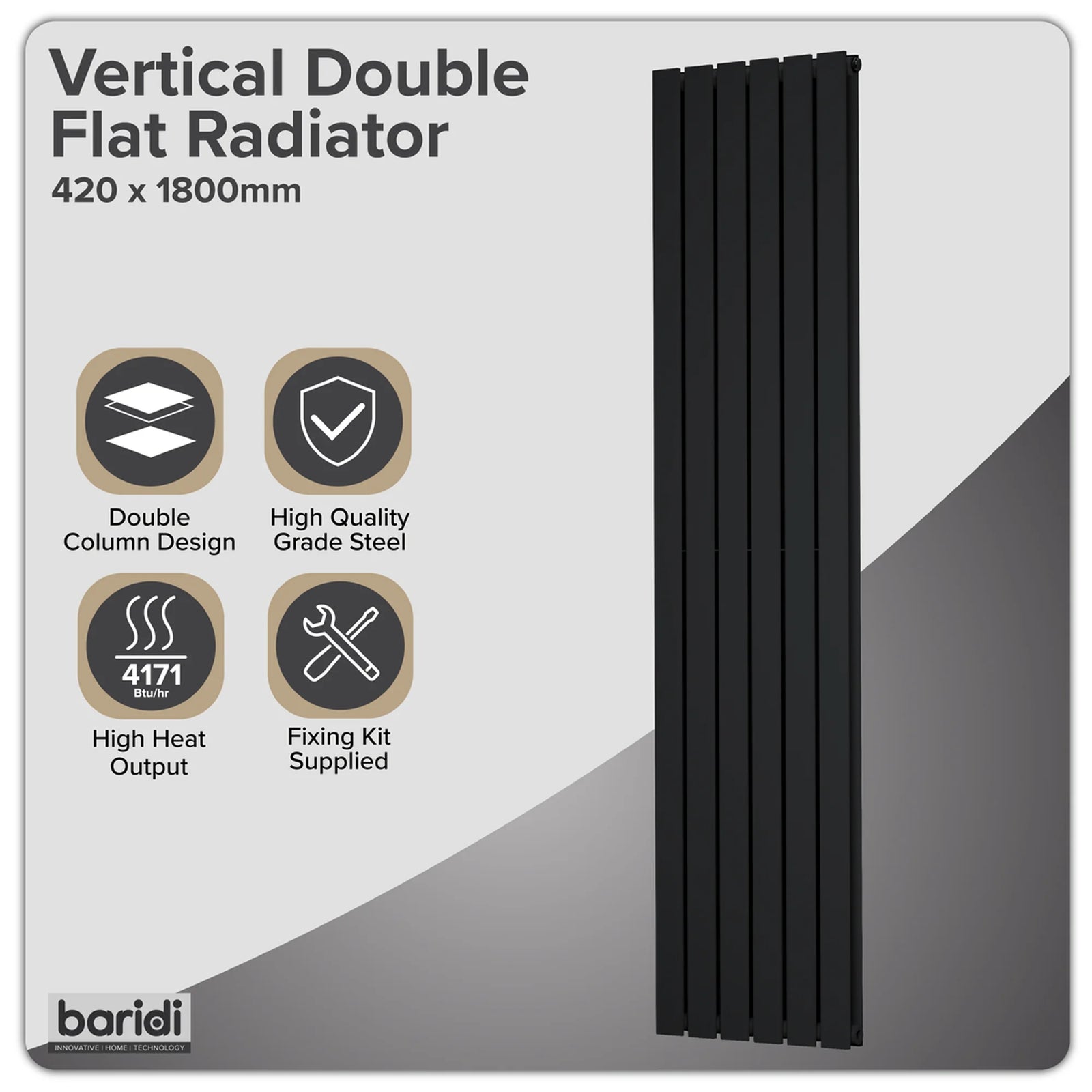 Baridi Vertical Radiator 420 x 1800mm Double Panel Black