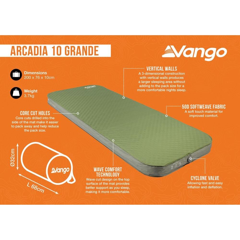 Vango Arcadia 10 Grande Self inflating Sleep Mat Grande Olive
