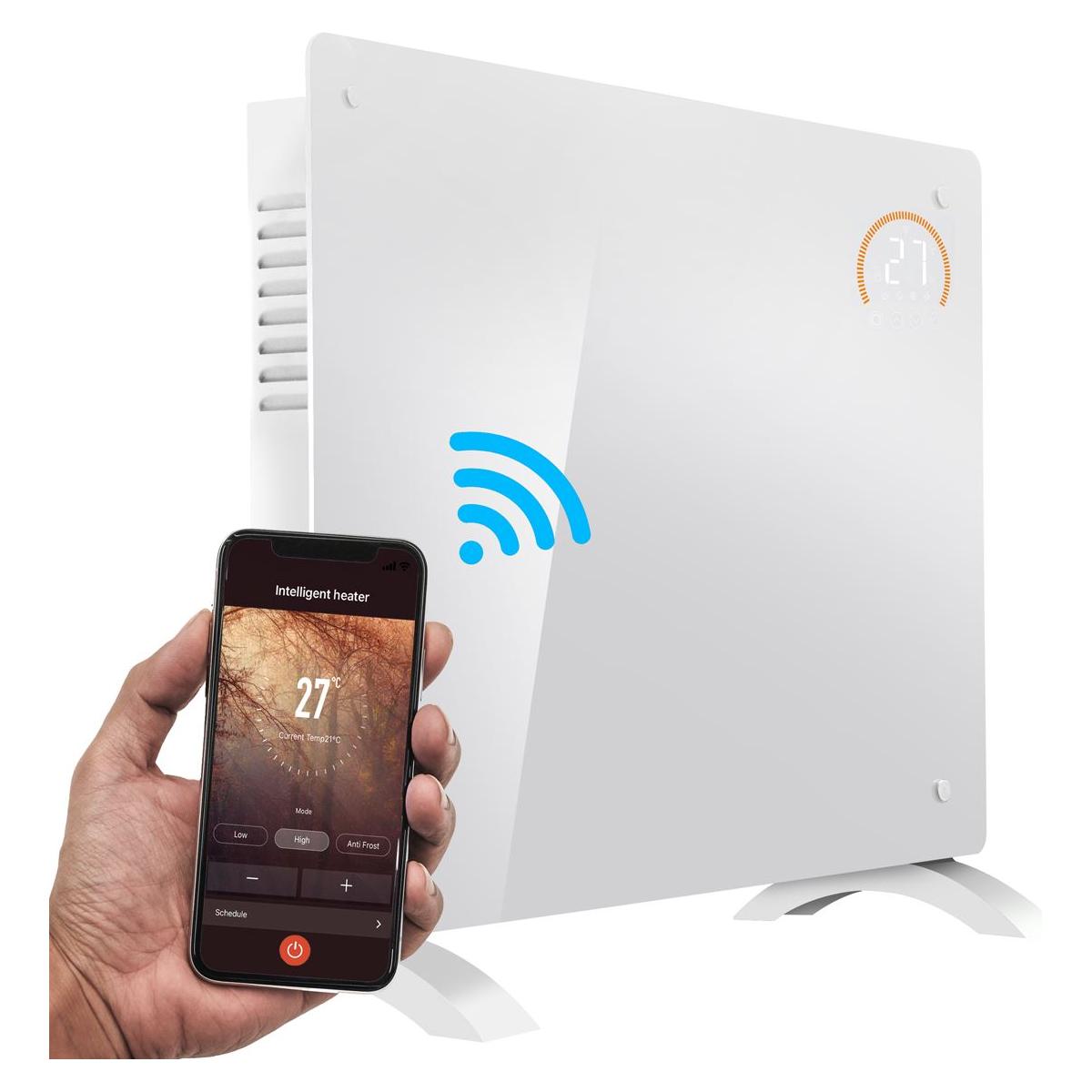 Baridi 1500W Electric Glass Panel Heater with 24/7 Timer, Remote Control & Wi-Fi - White