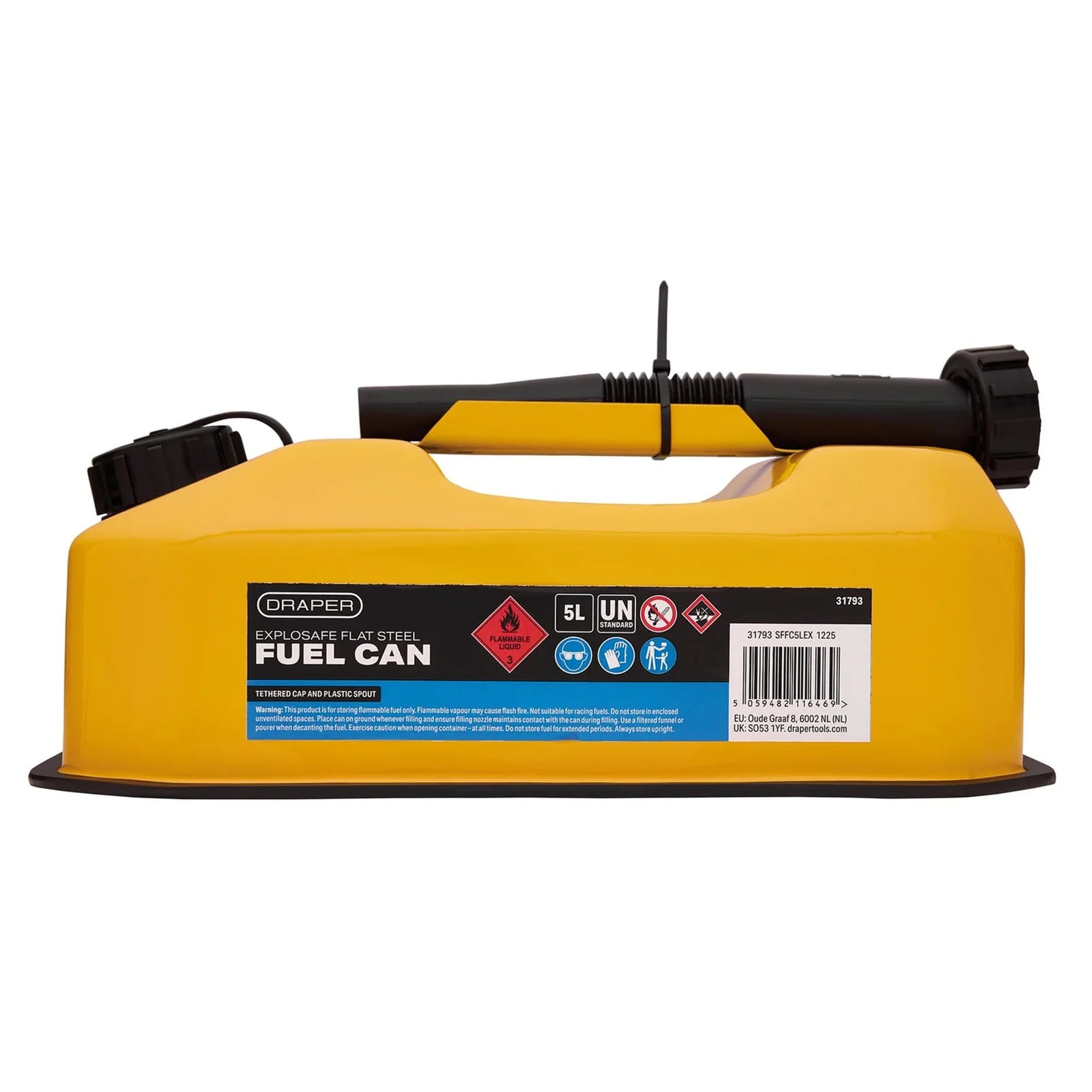 Draper Flat Steel Fuel Can, 5L, Yellow
