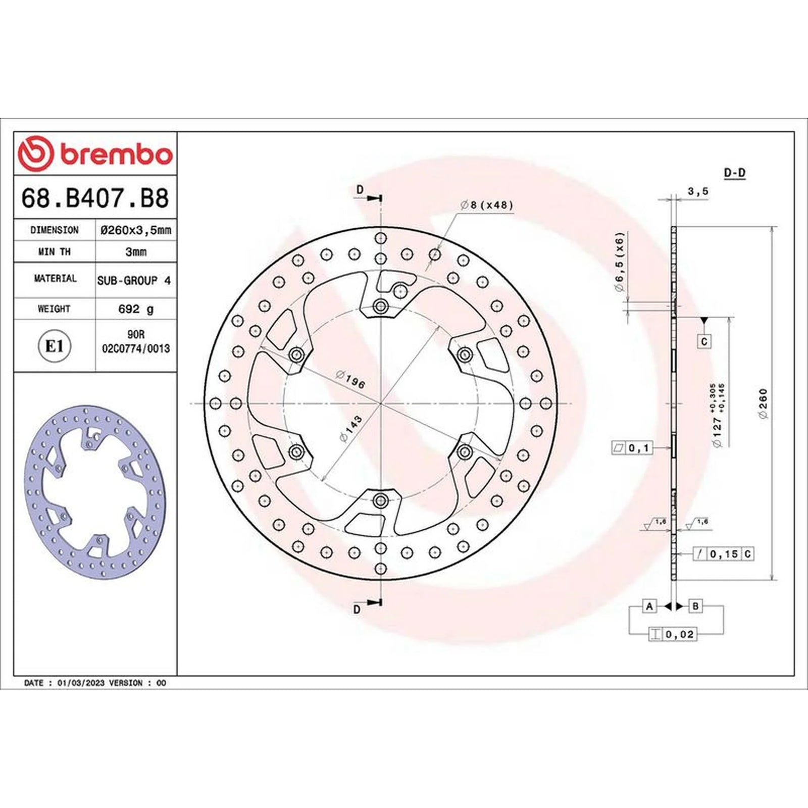 Brembo 2 x Rigid Front Brake Disc Brake Discs 68B407B8