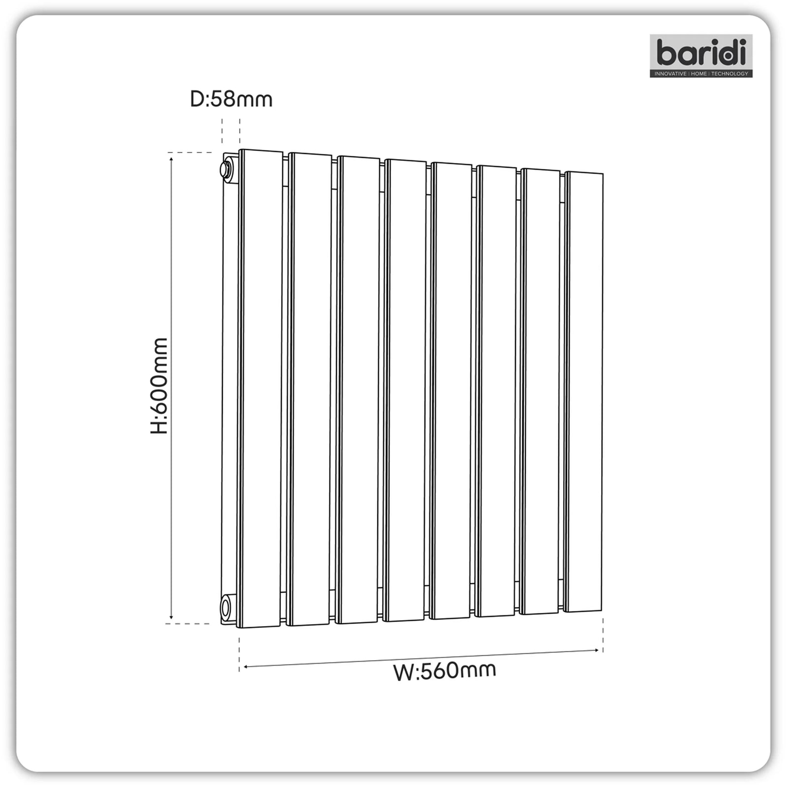 Baridi Horizontal Radiator DH339 600 x 560mm Anthracite