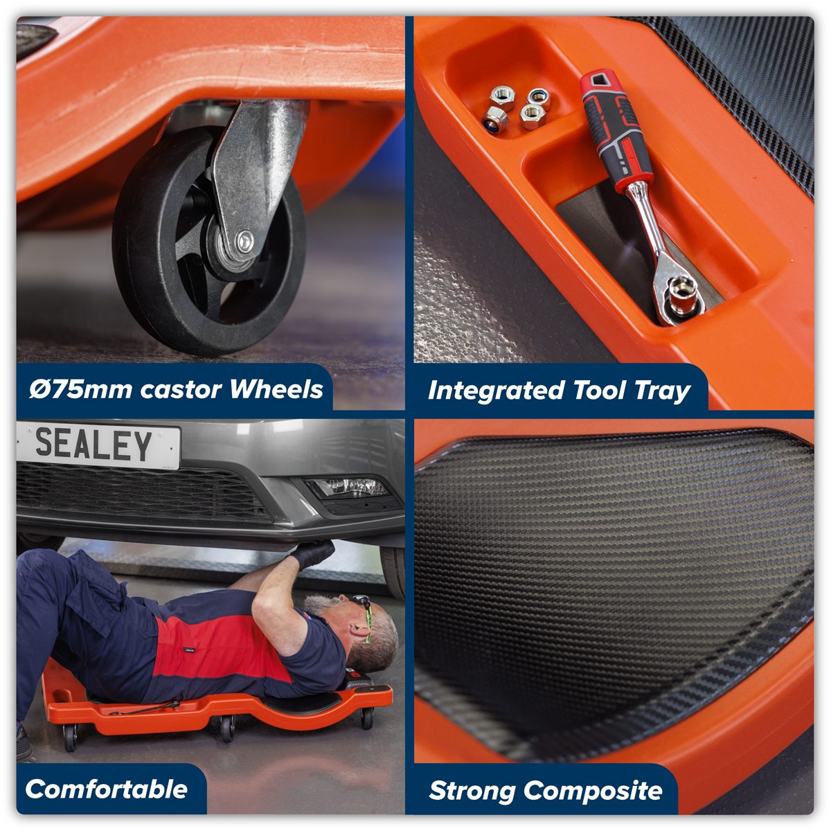 Sealey Composite Padded Creeper SCR80HD 180kg Capacity