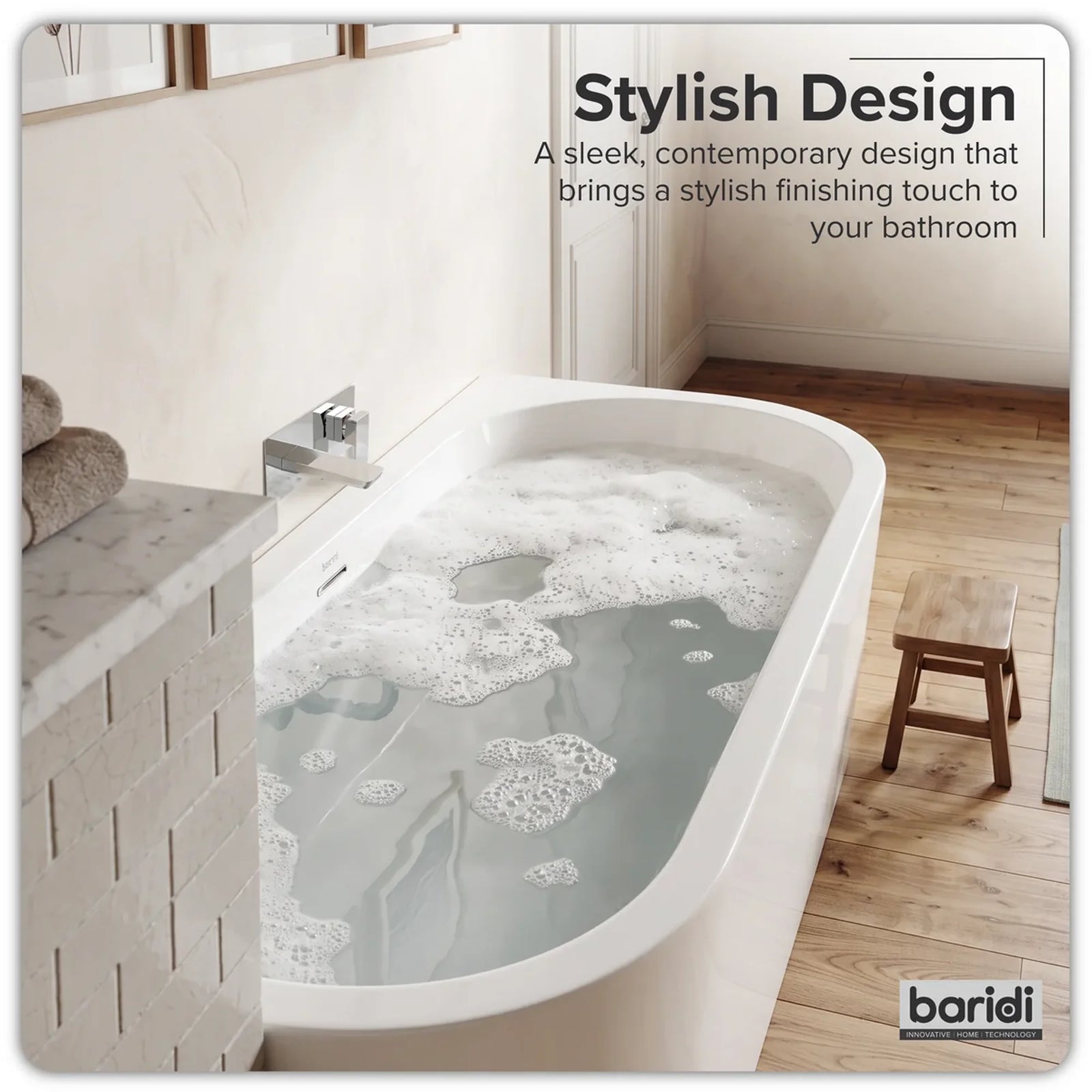 Baridi Left-Hand Corner Slim Rim Bath 150cm - Gloss White
