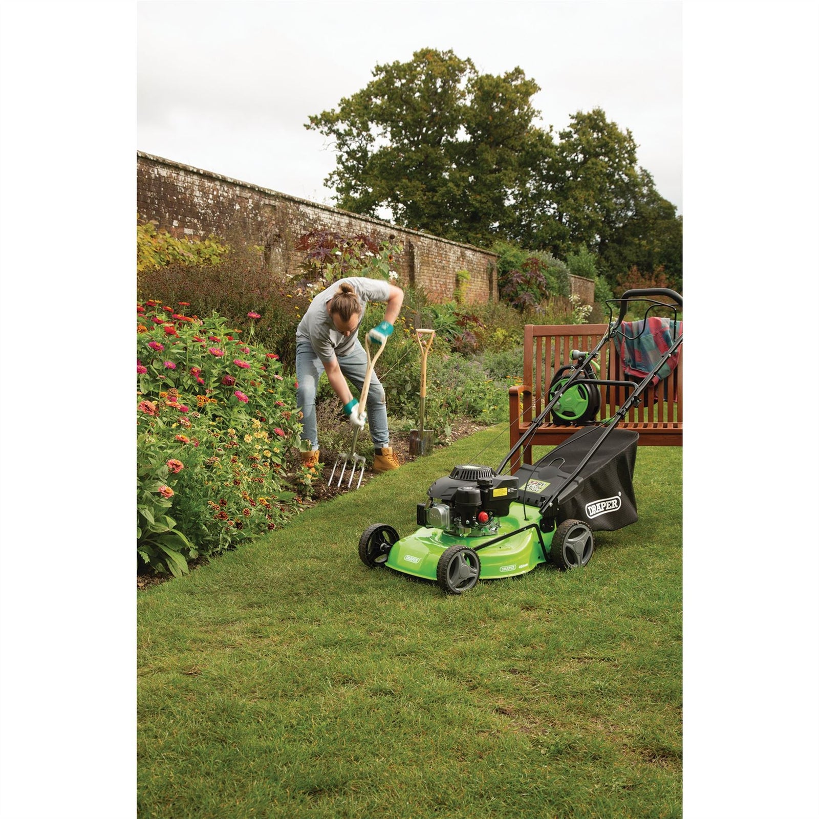 Draper Composite Deck Petrol Lawn Mower, 390mm, 132cc/3.3HP 58567