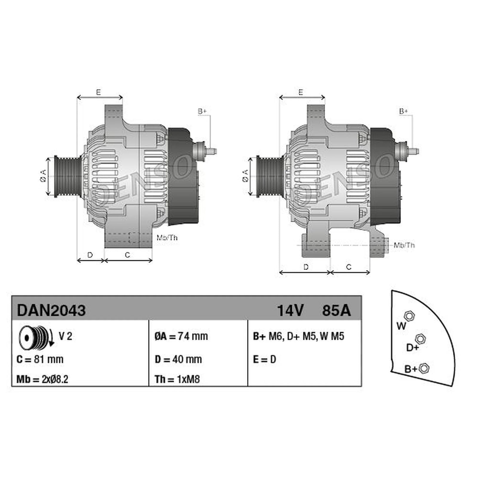Denso Car Alternator 12V DAN2043