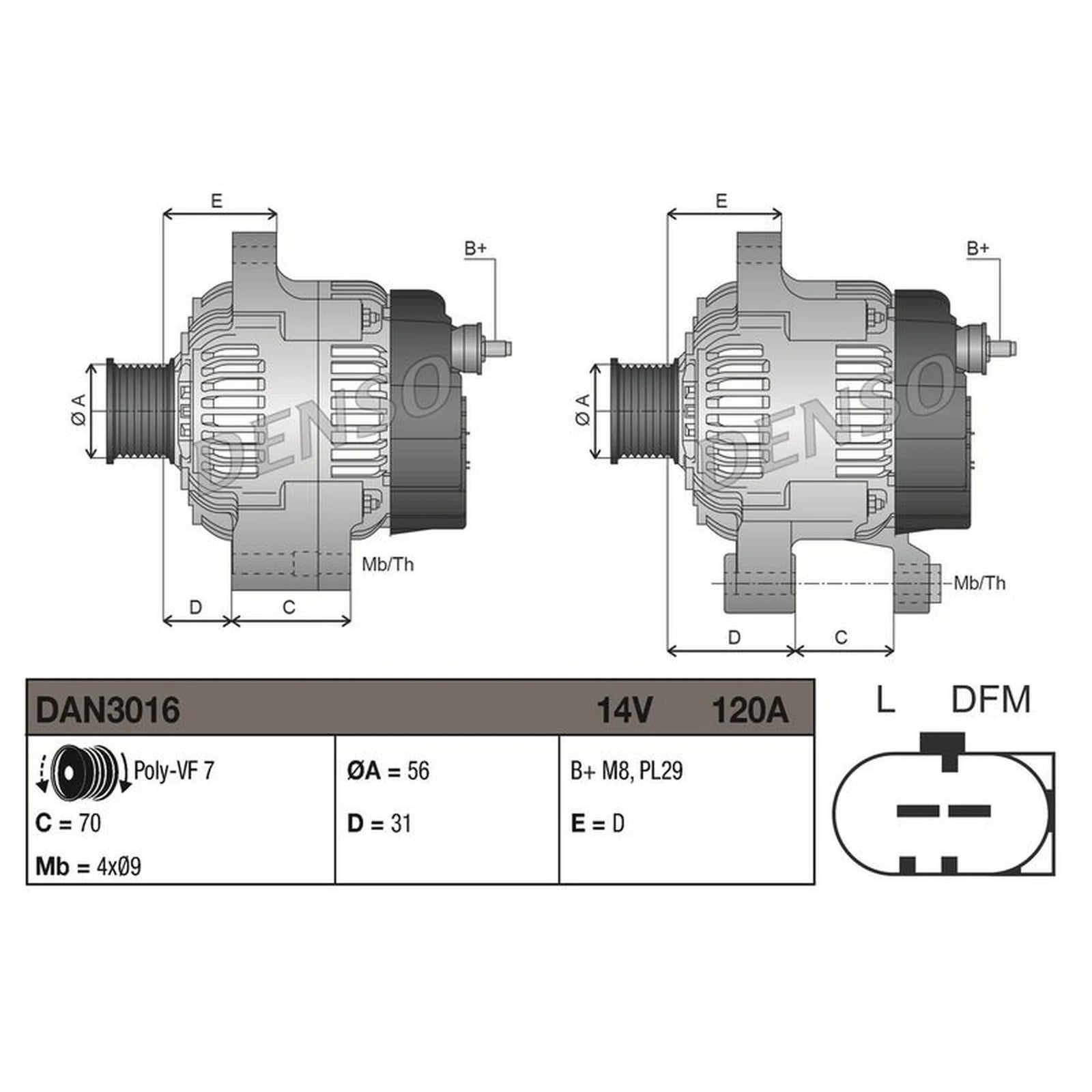 Denso Car Alternator 12V DAN3016