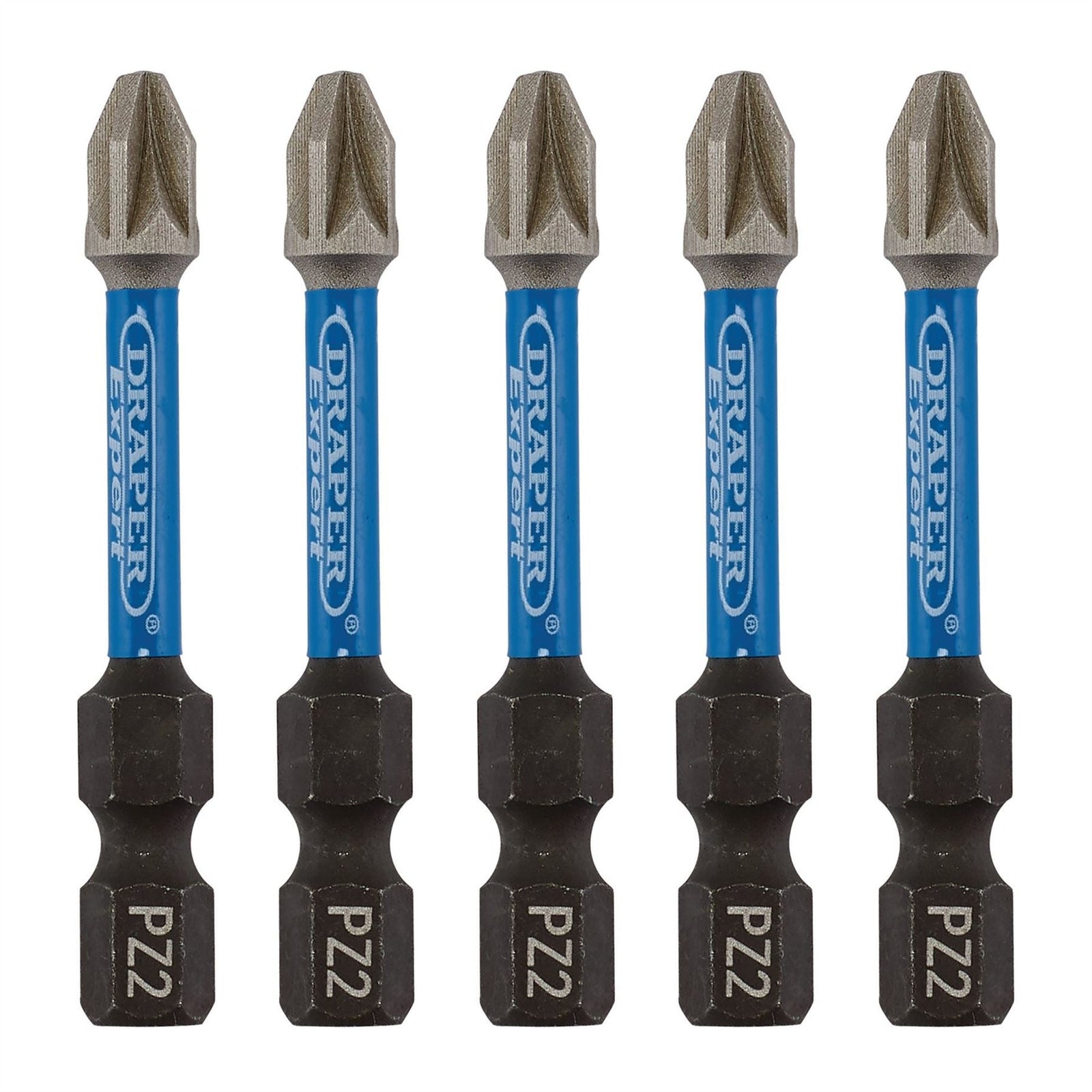 Draper Expert PZ-Type Impact Screwdriver Bits, No.2 x 50mm, 1/4" Hex (Pack of 5)