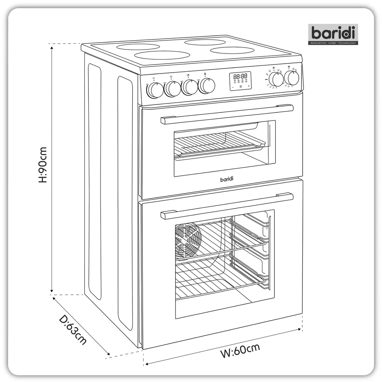 Baridi Freestanding Cooker DH429 60cm 99L Double Cavity - Black