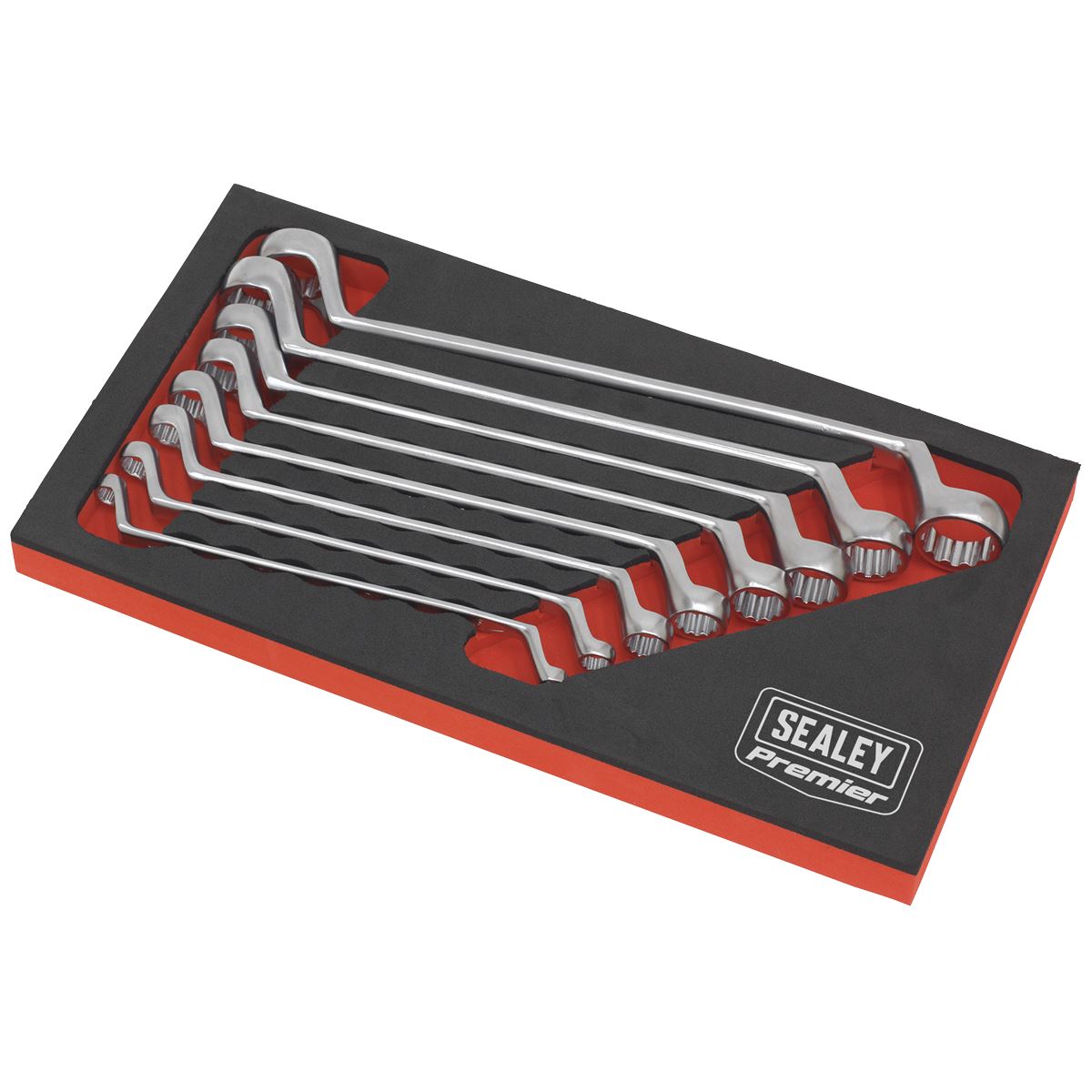 Sealey Premier 8pc Cold Stamped Offset Double End Ring Spanner Set Metric 6-22mm