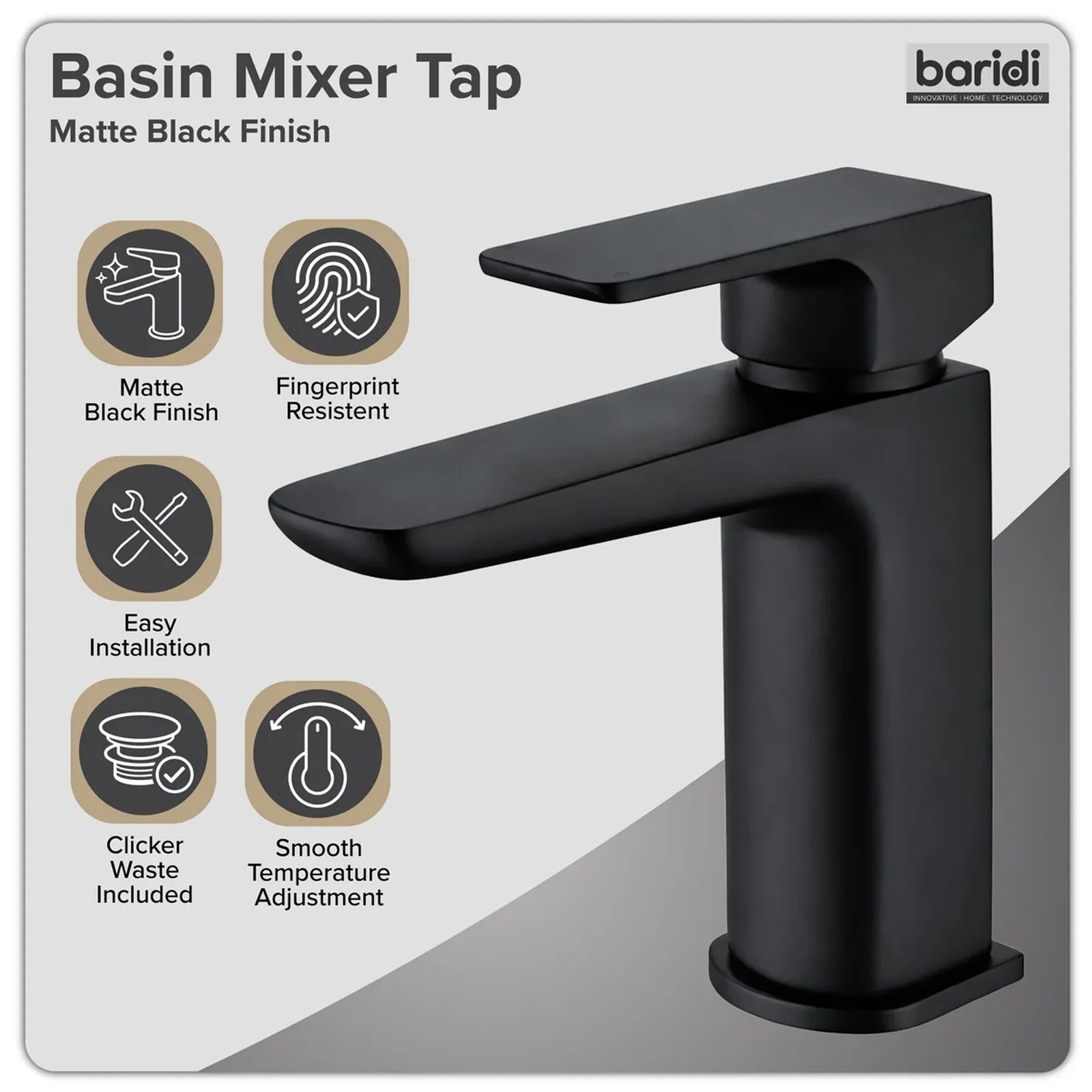 Baridi Basin Mixer Tap DH393 Matt Black