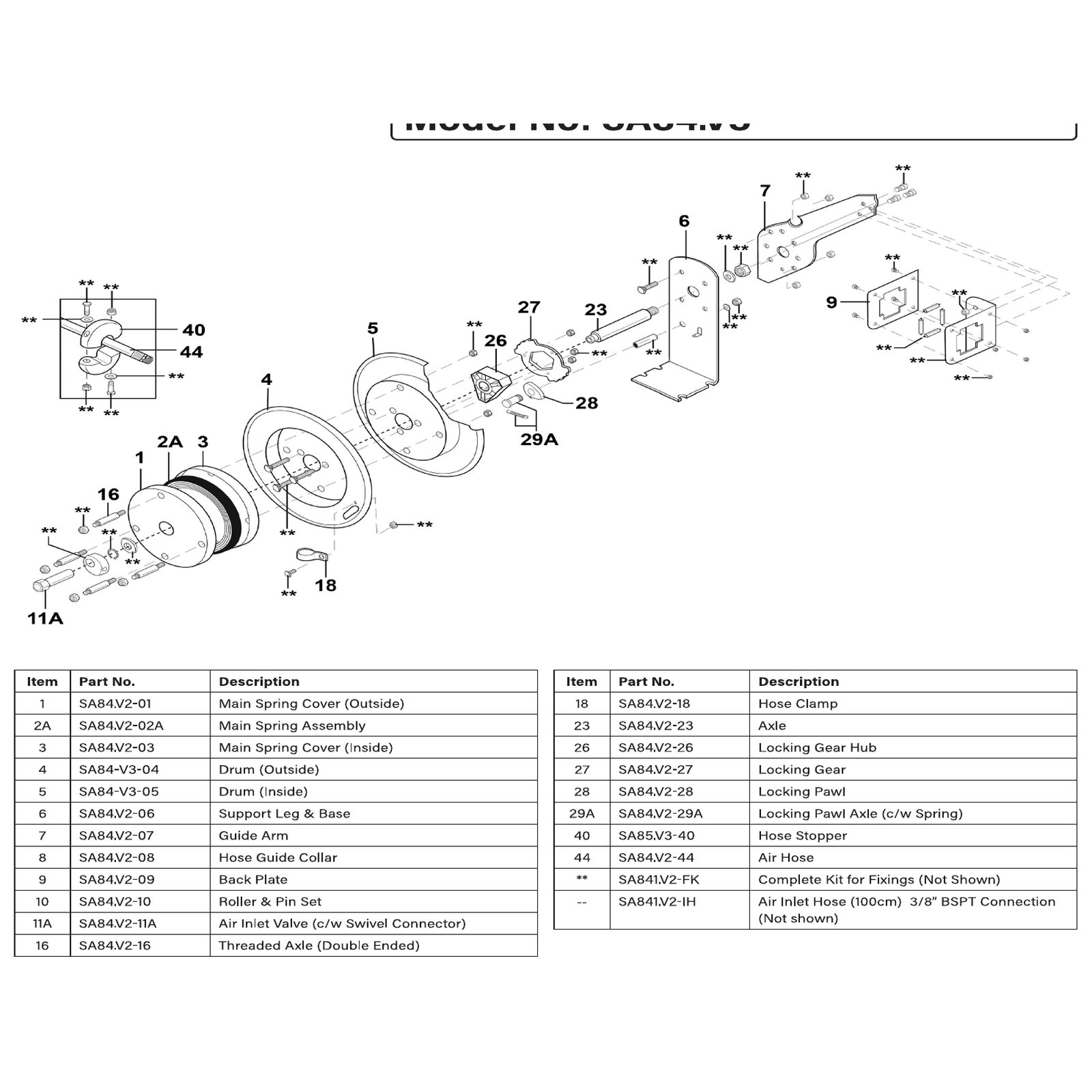 Sealey Main spring assembly SA84.V2-02A