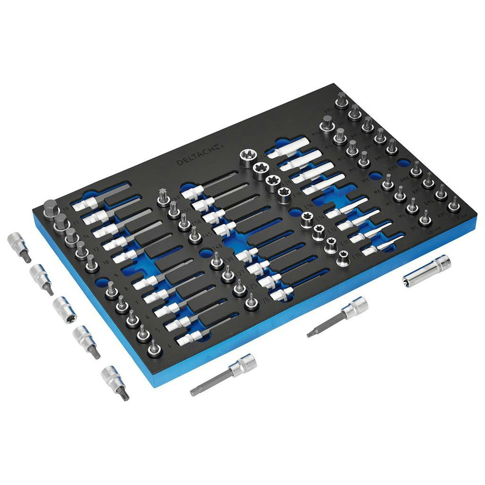 BUNKER Torx, Hexagon, E-Torx, Multi-Tooth/Spline, Ribe Socket Set, 1/2" Sq. Dr. in EVA Foam Inlay