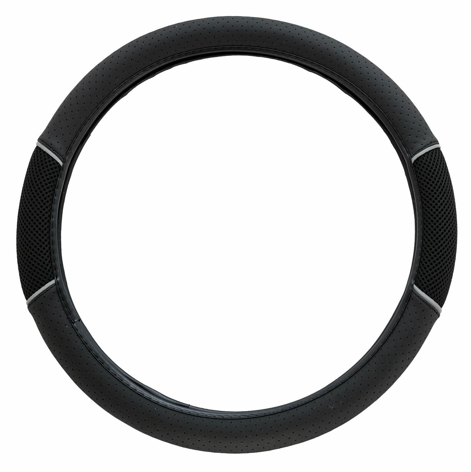 Car Steering Wheel Cover/Glove Universal Soft Grip Black Faux Leather/Black Mesh