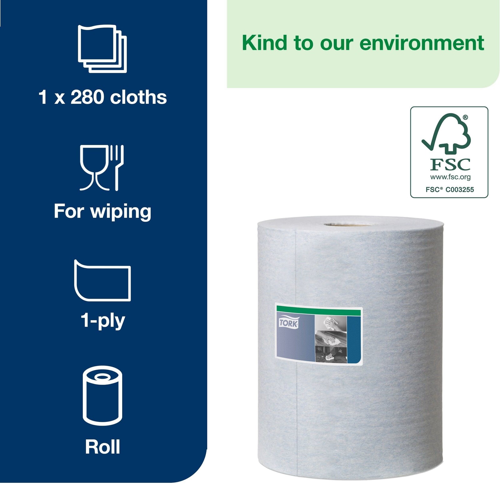 Tork 1 Ply Premium Heavy Duty Cleaning Cloth - Blue - 106m Combi Roll