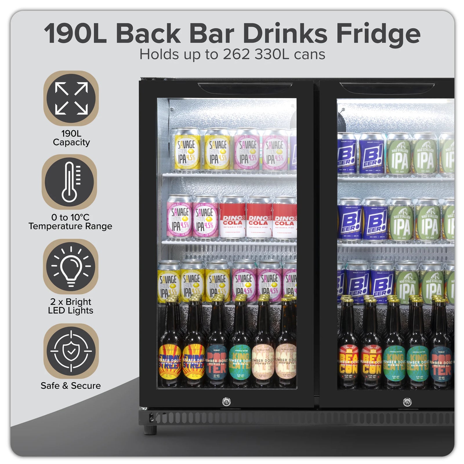 Baridi Back Bar Drinks Fridge DH272 190L Capacity - Black