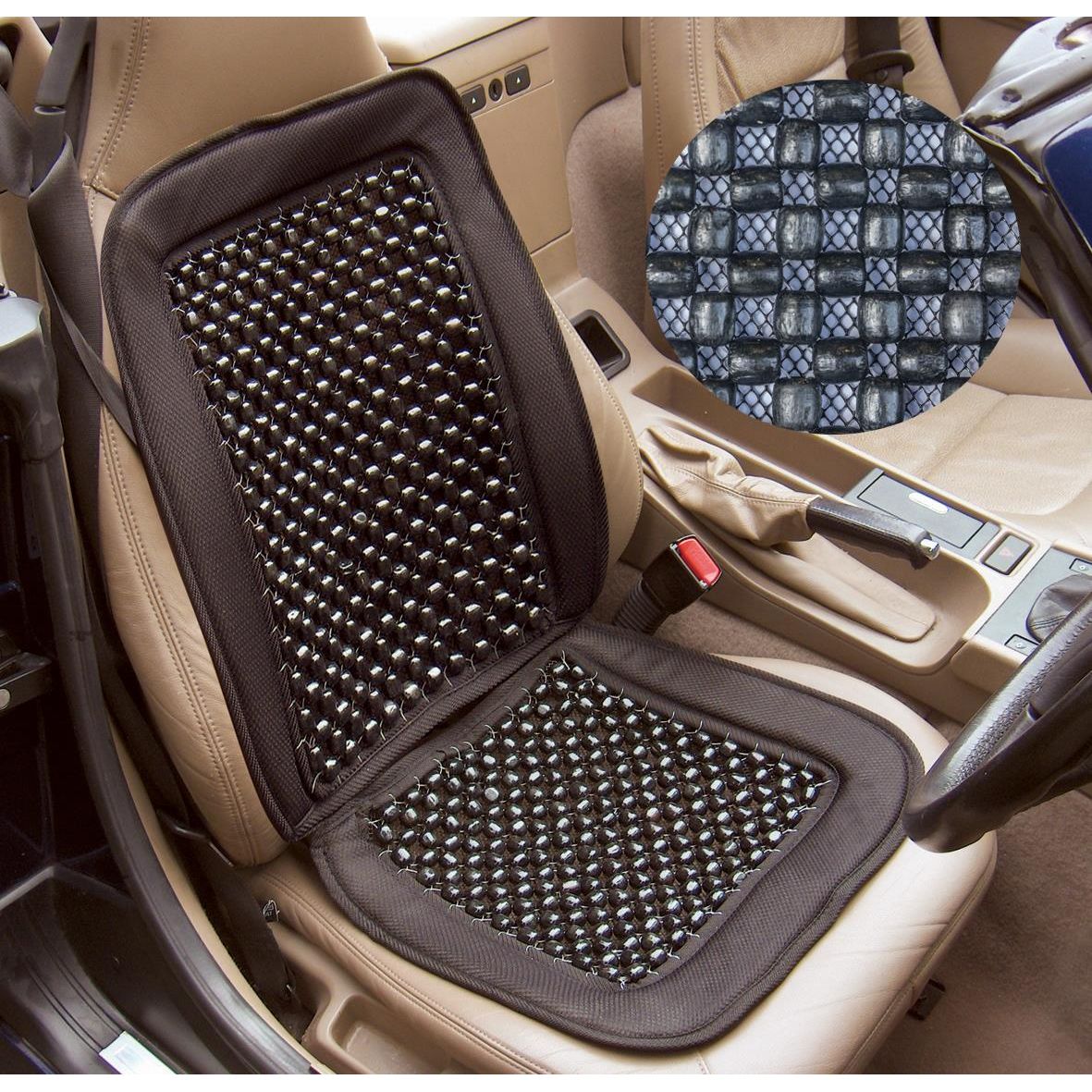 2x Car, Van & Lorry Massage Back Black Wooden Bead Beaded Seat Cover Cushion