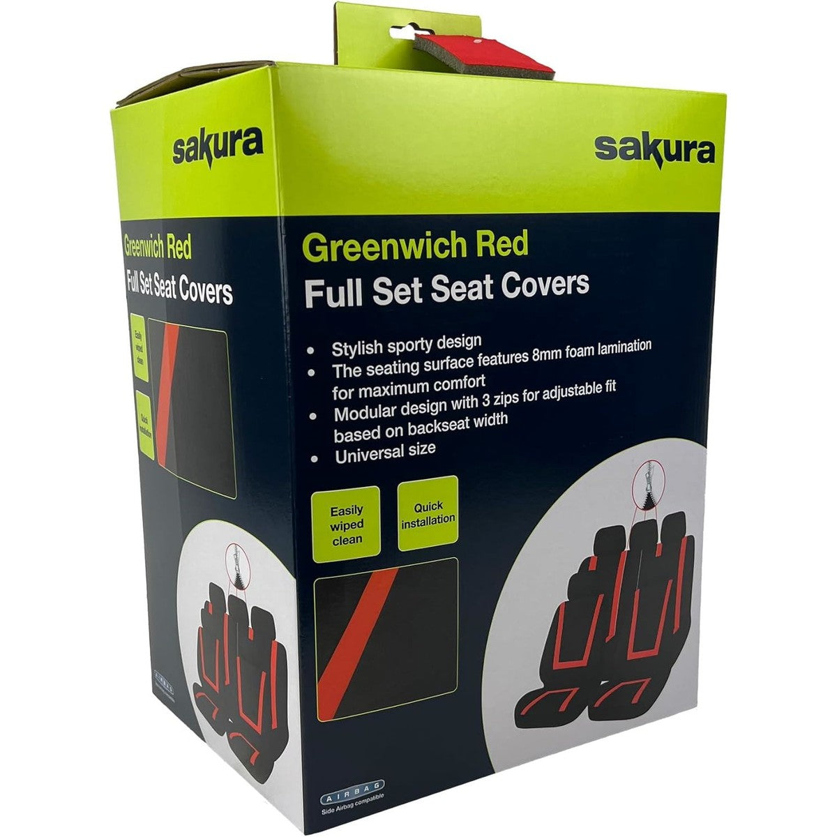 Sakura Greenwich Red and Black Full Front Rear Seat Covers Set