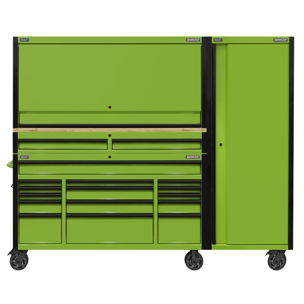 Superline PRO Black Edition Mobile Trolley  Wooden Worktop Hutch 2 Drawer Riser