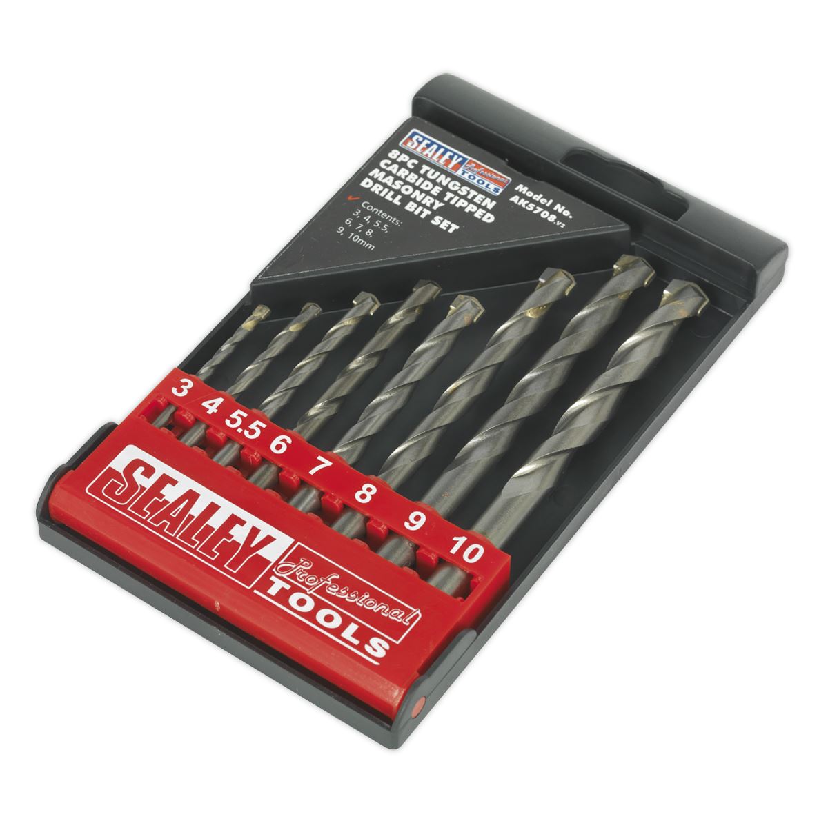 Sealey 8pc TCT Masonry Drill Bit Set 3-10mm Tungsten Carbide Tipped Brick