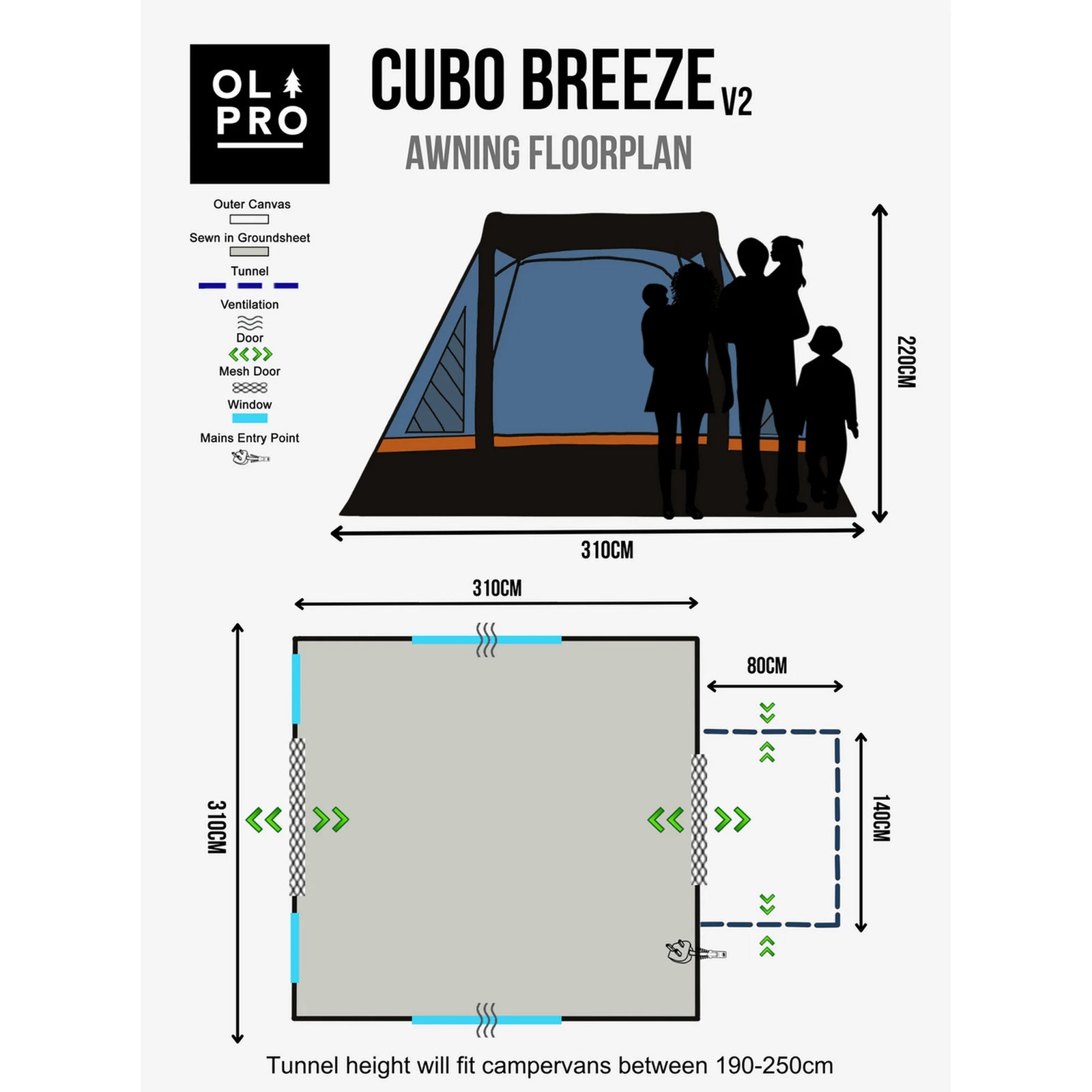 Olpro Cubo Breeze V2 Campervan Awning 310cm Square