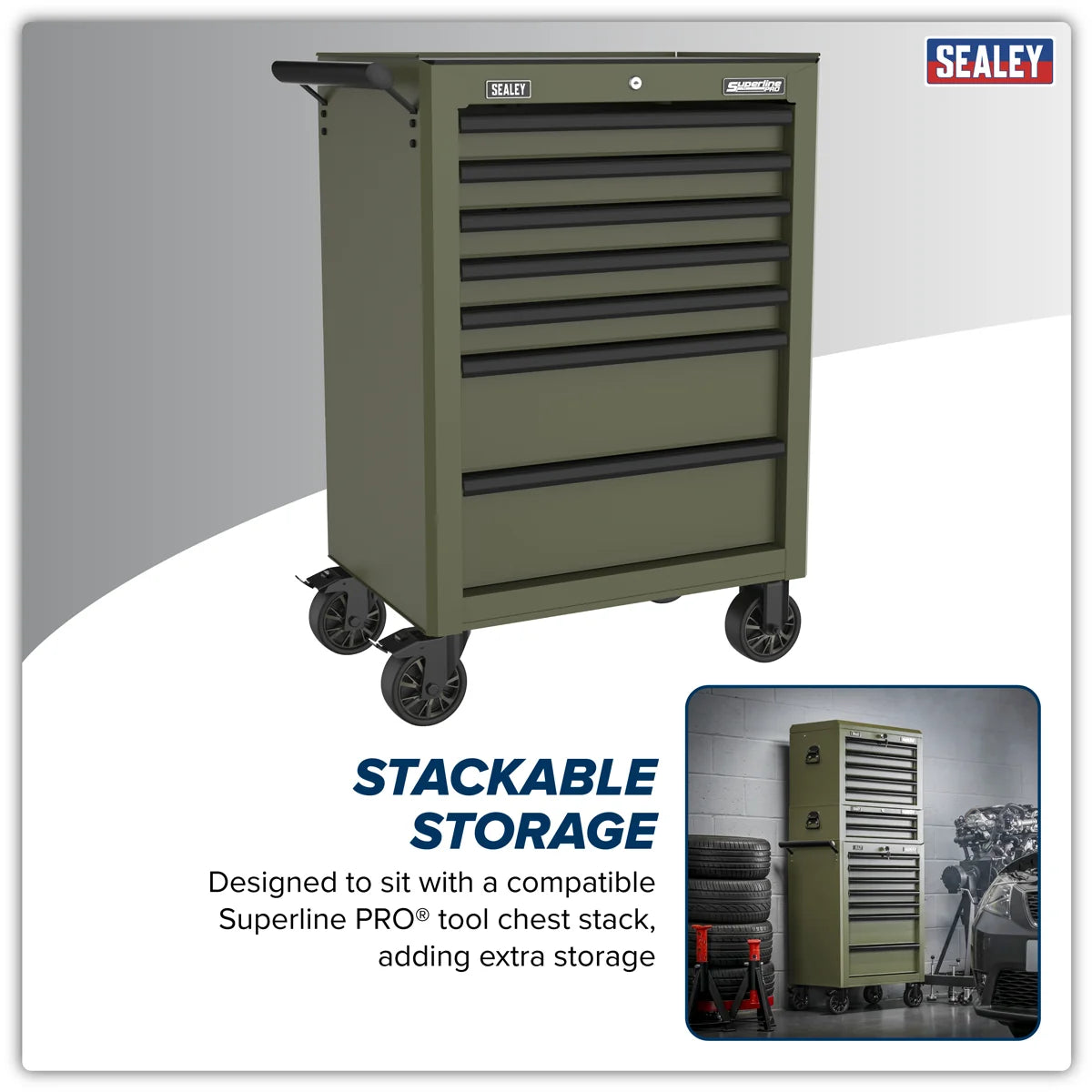 Sealey Heavy-Duty Rollcab 7 Drawer Tool Chest - Khaki