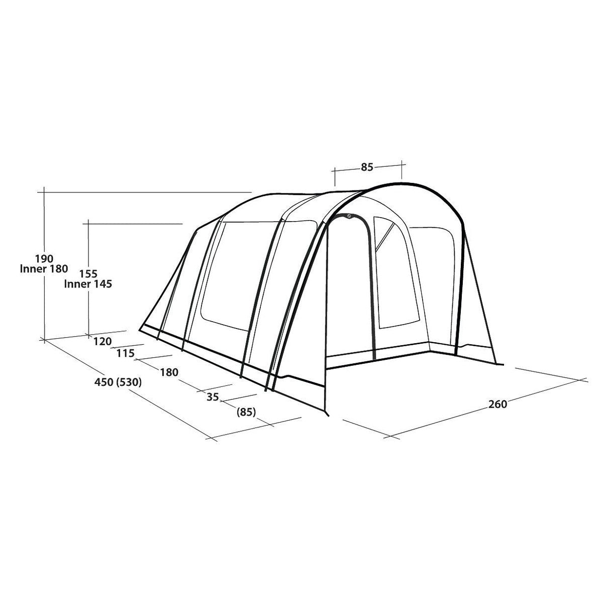 Outwell Durango 4 4 Berth Three Room Tunnel Tent