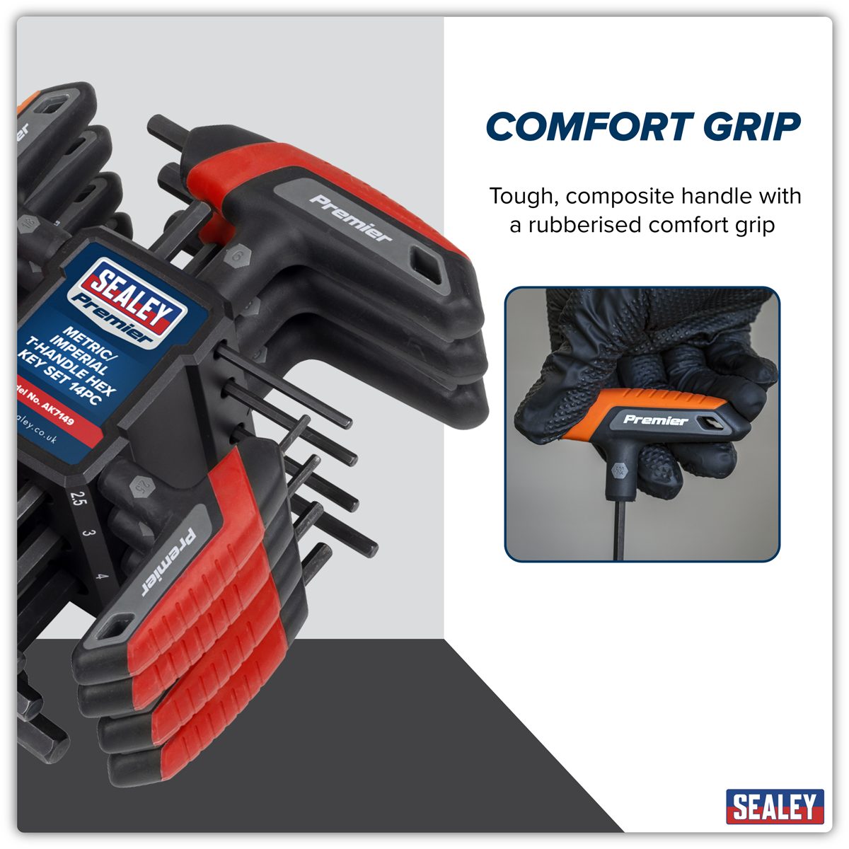 Sealey Premier T-Handle Hex Key Set 14 Piece Metric/Imperial AK7149