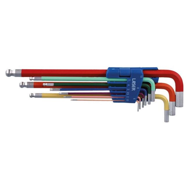 Laser Colour Coded Hex Key Set - Ball End 9pc 7869