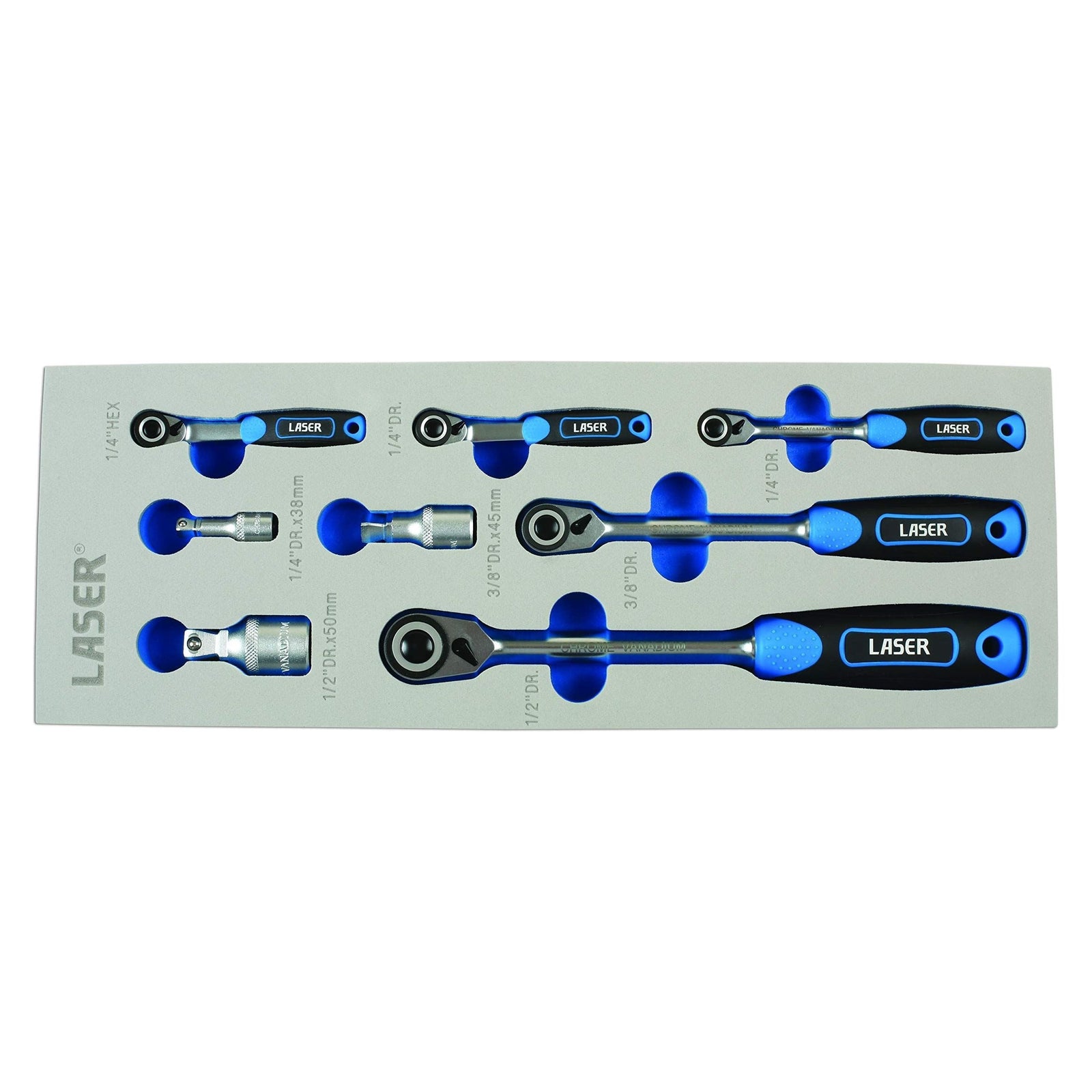 Laser Micro Head Ratchet Set 1/4"D, 3/8"D, 1/2"D 8pc 7548