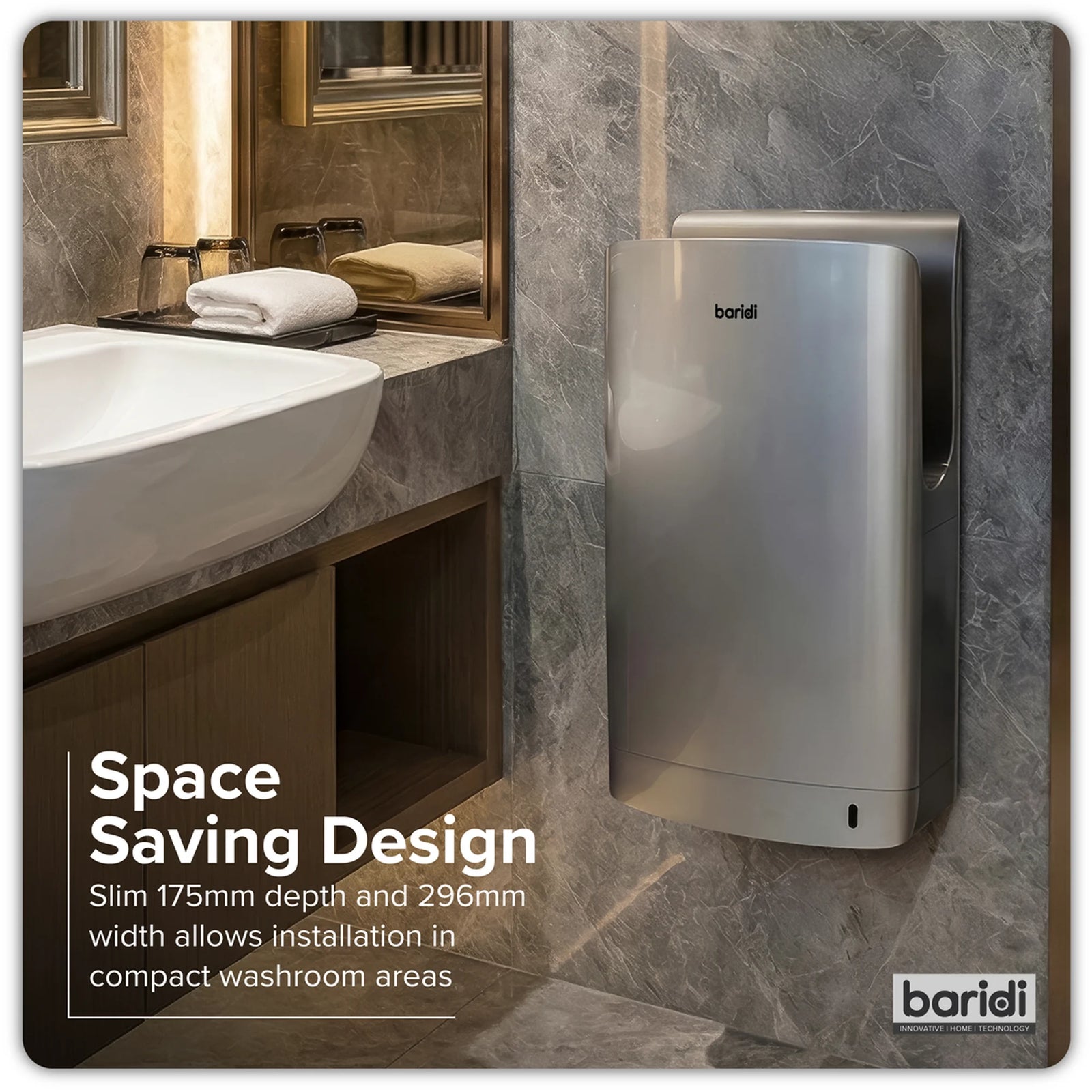 Baridi Hand Dryer DH150 1750W with HEPA Filter - Silver